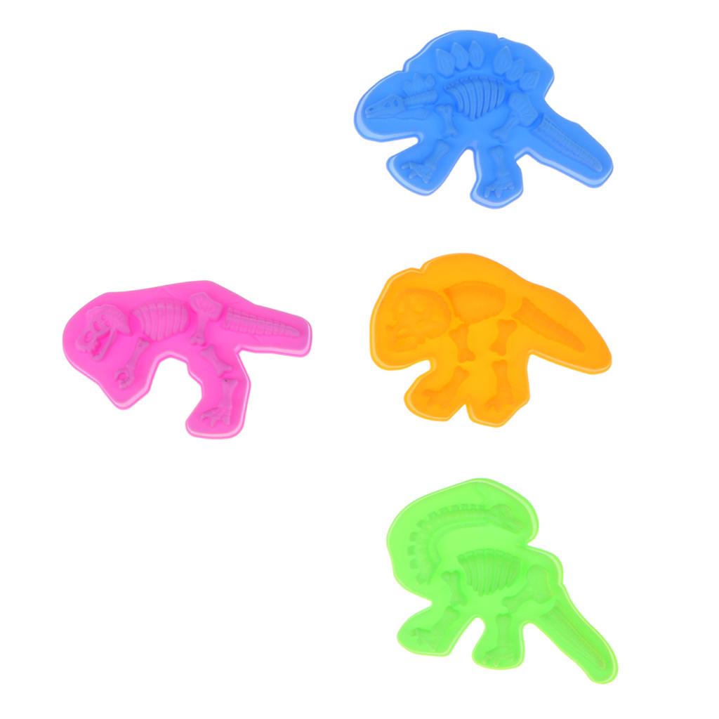 Pack of 4 Multi-colored Dinosaur Skeleton s Sand Beach Toy Set, , Triceratops, Stegosaurus and Diplodocus