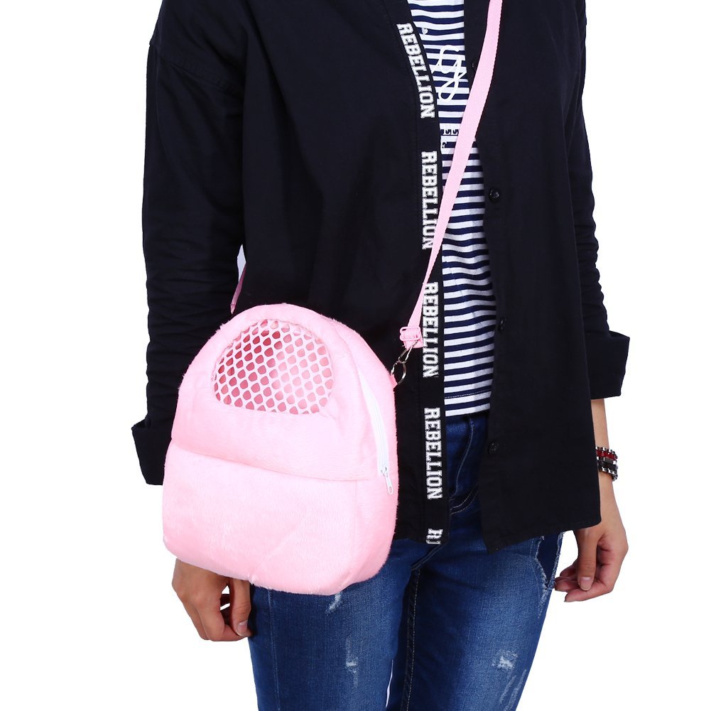 EECOO Breathable Shoulder Strap Portable Travel Handbag Backpack Small Pet Carrier Bag Animal Outgoing Bag for Hedgehog Hamster Mouse Rat Sugar Glider Squirrel Chinchilla Rabbit， Pink (M)