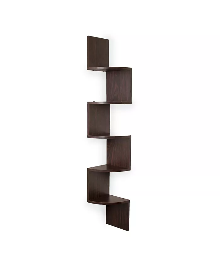 Danya B Large Laminated Walnut Veneer Corner Wall Mount Shelf