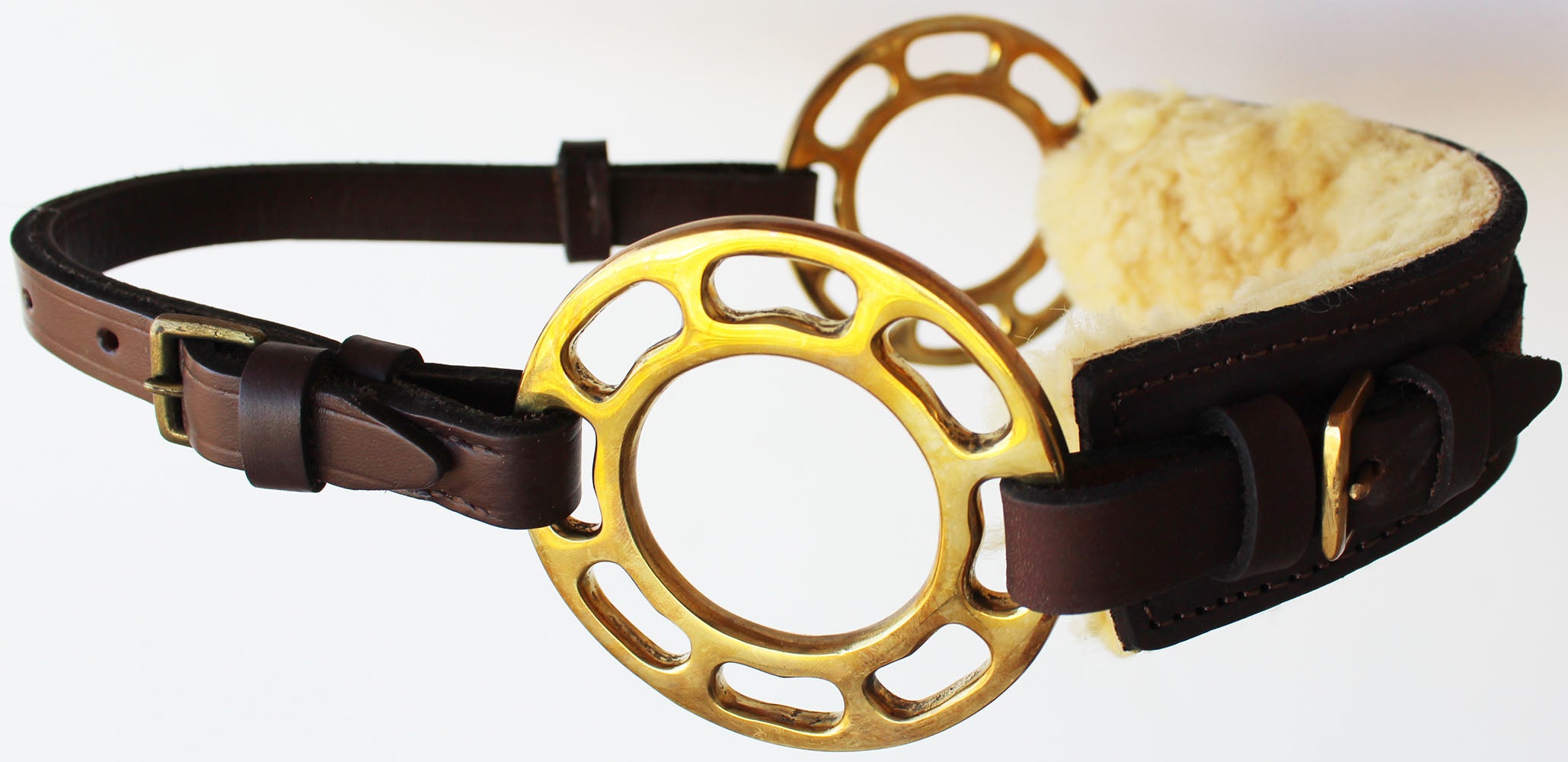 Horse  Western Fleece Padded Brown Leather Brass Adjustable Hackamore 35H42