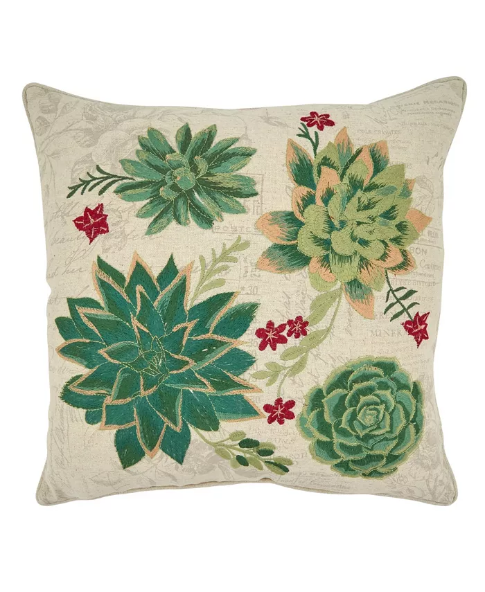 Saro Lifestyle Succelent Embroidered Decorative Pillow， 18