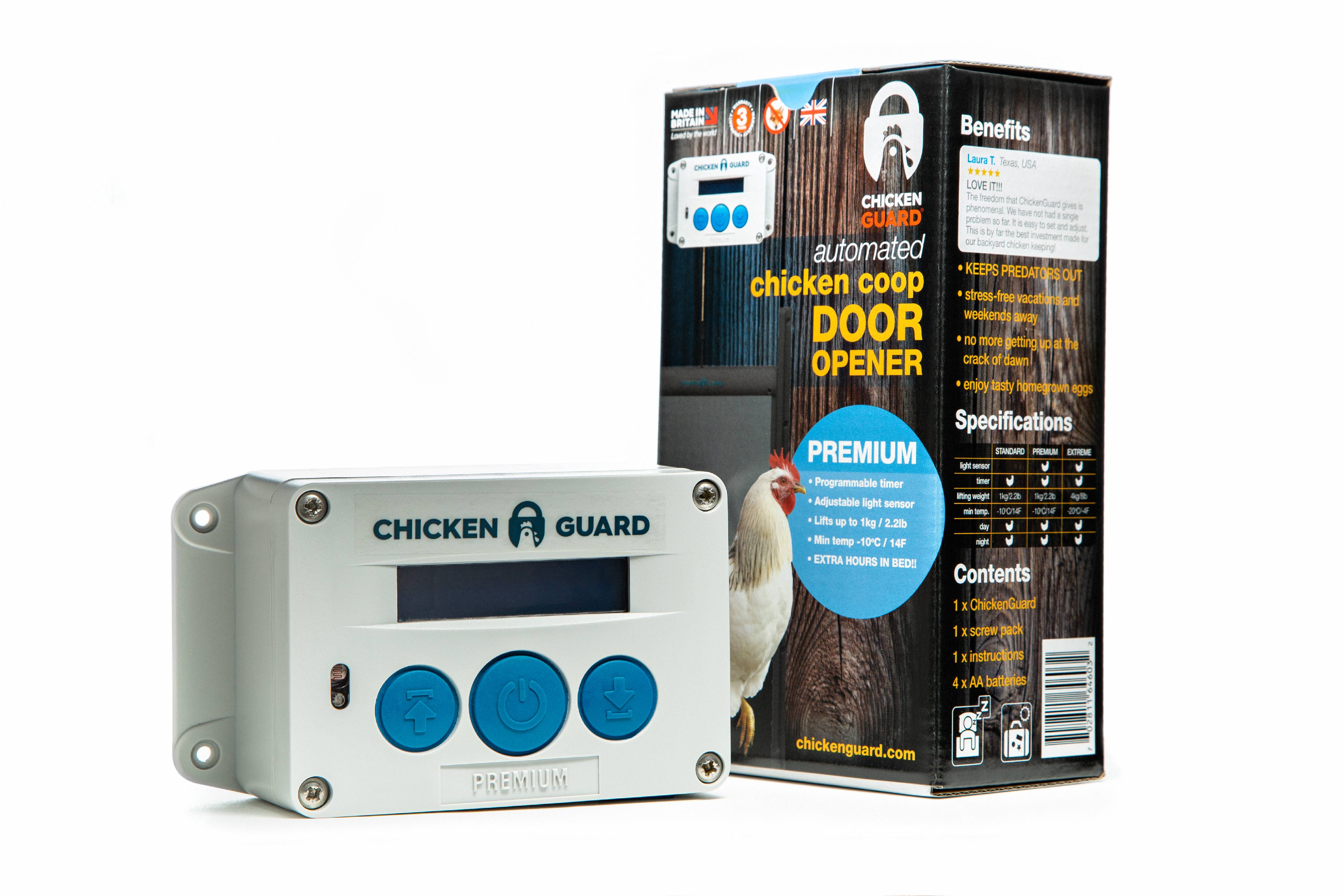 ChickenGuard Premium Automatic Chicken Coop Pop Door Opener and Door Kit Combo | Outdoor/Indoor Auto Door Opener， Chicken Coop Accessories