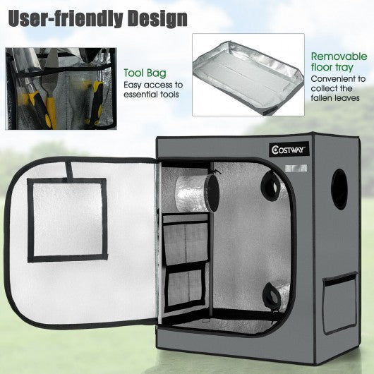 30 andtimes; 18 andtimes; 36 Inch Mylar Hydroponic Grow Tent with Observation Window and Floor Tray-Gray