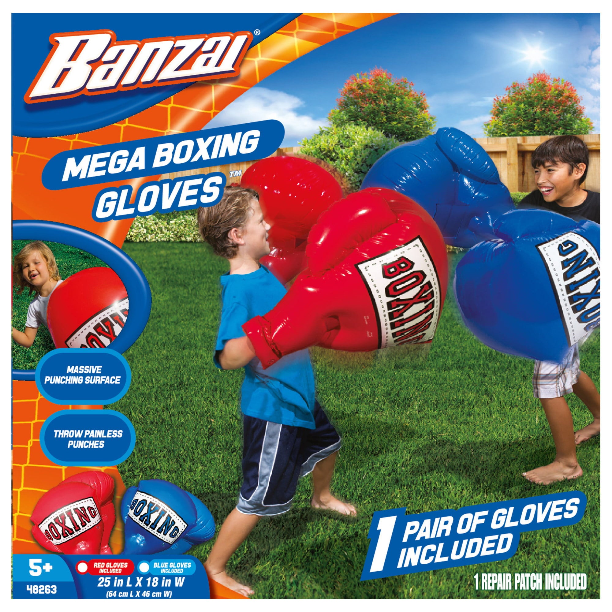 Banzai Inflatable Mega Boxing Gloves for Kids -  Colors Vary (Red/Blue)