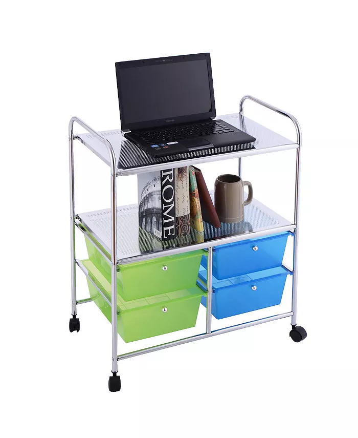 Costway 4 Drawers Rolling Storage Cart Metal Rack Shelf Home Office Furniture 2 Shelves