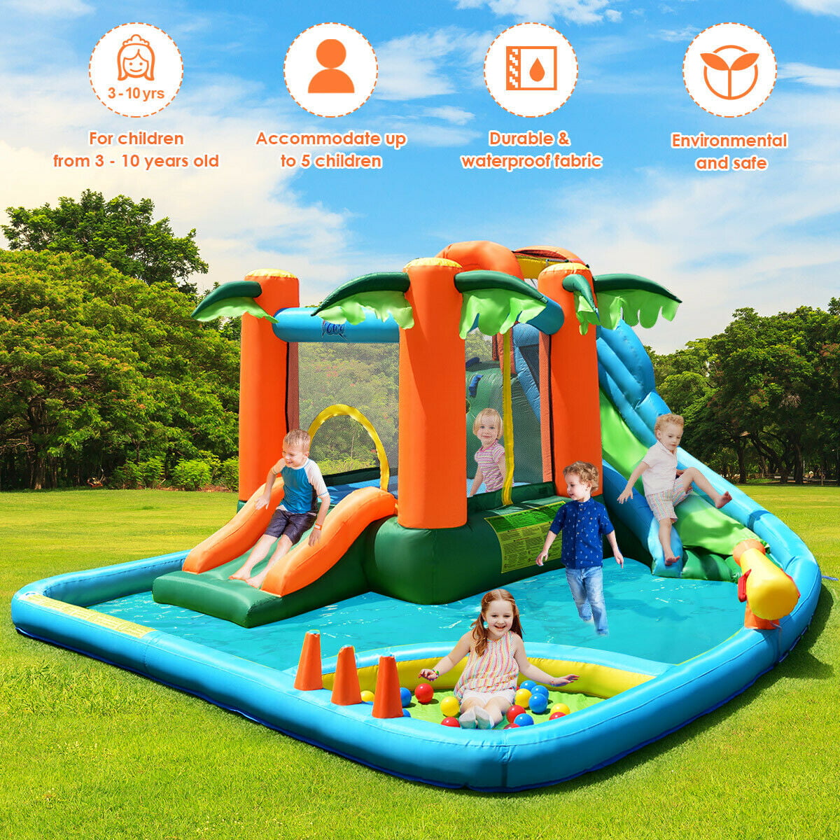 Gymax Inflatable Bounce House Jump Bouncer Kids Water Park Splash Play Center w/Blower