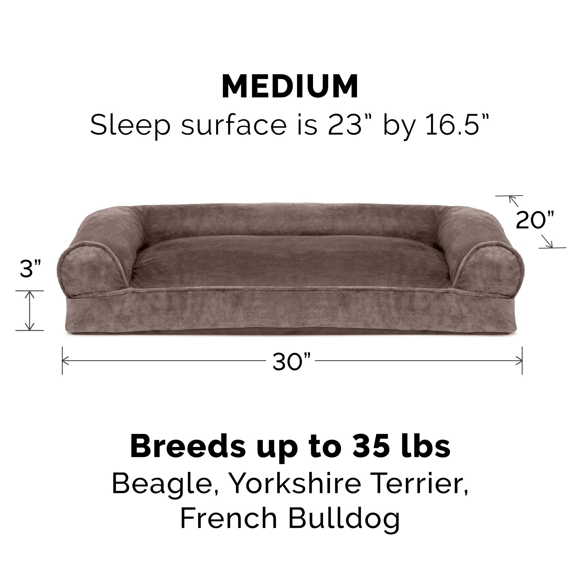 FurHaven | Faux Fur and Velvet Pillow Sofa Pet Bed for Dogs and Cats， Driftwood Brown， Medium