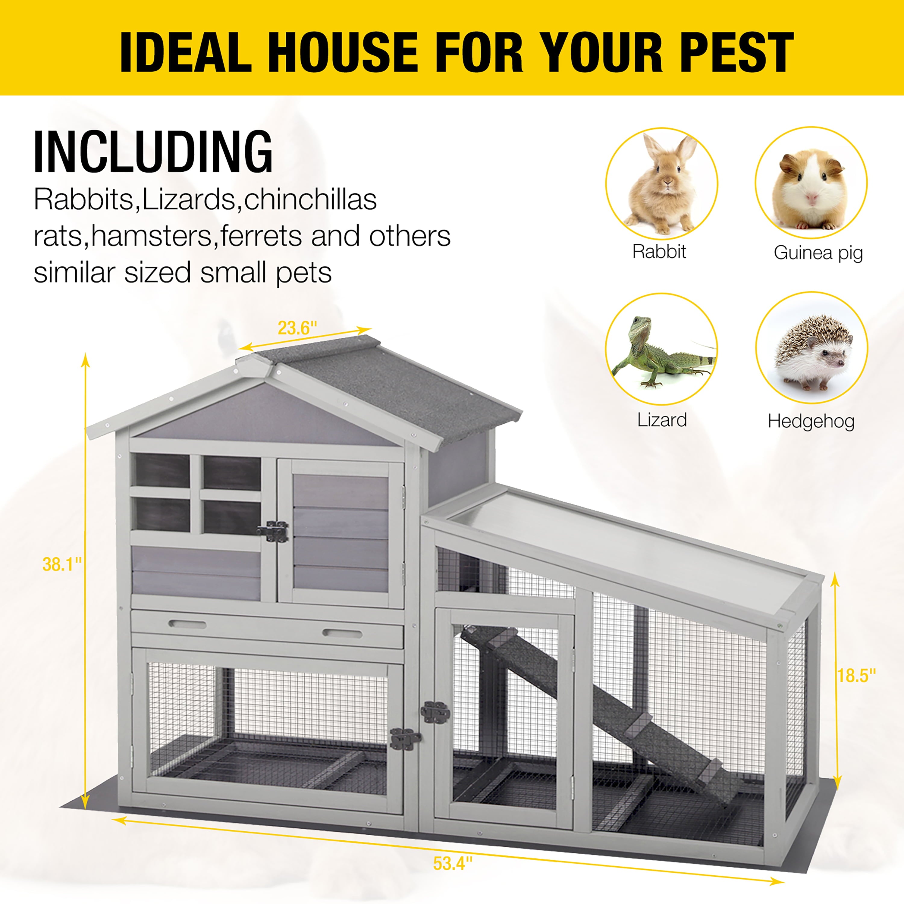 Morgete Chicken Coop for 1-2 Chickens wooden Rabbit Hutch Bunny Cage with Wire Mesh