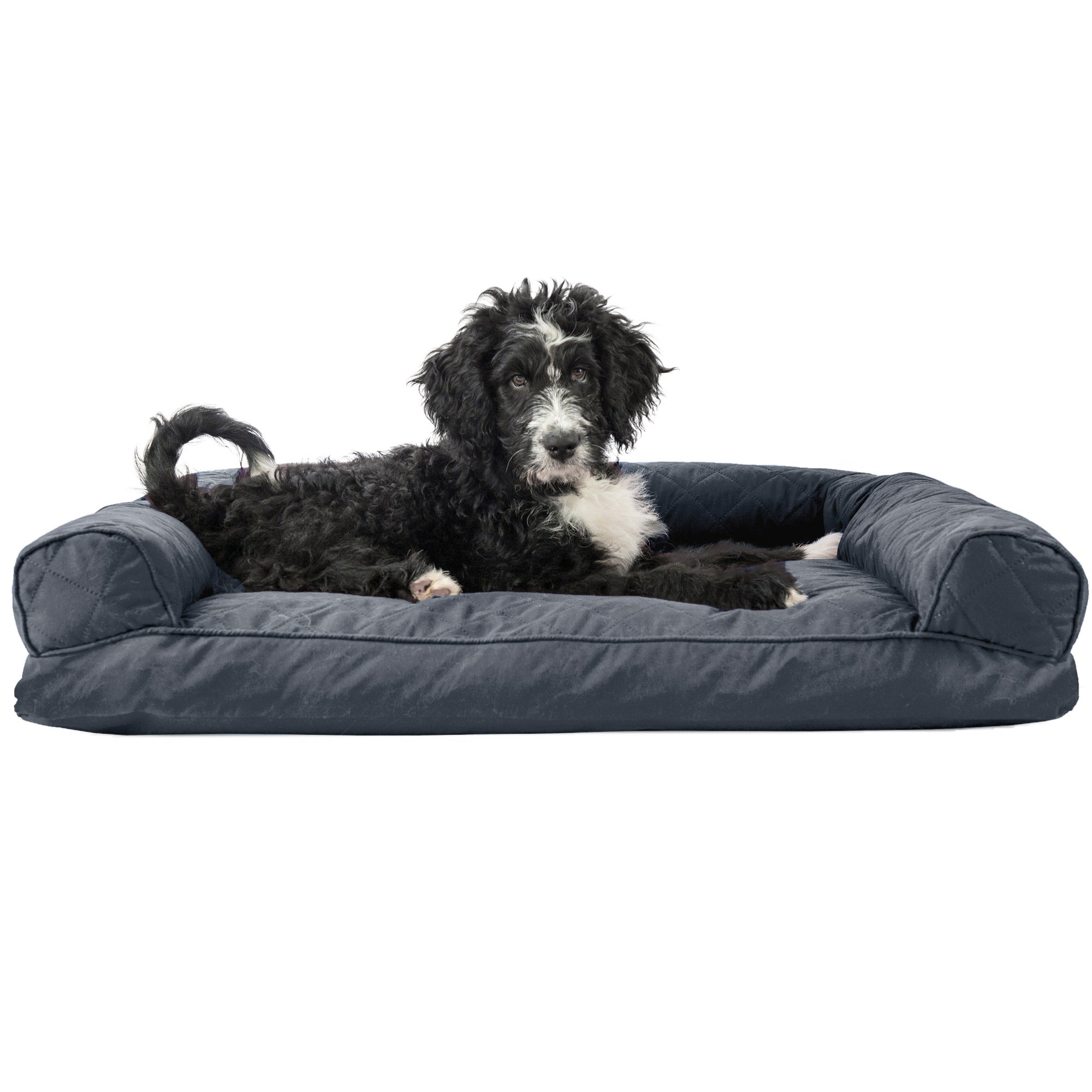 FurHaven | Quilted Pillow Sofa Pet Bed for Dogs and Cats， Iron Gray， Large