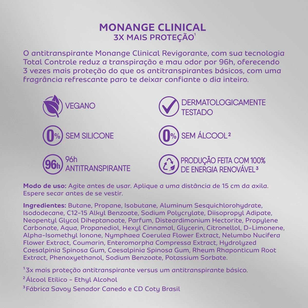 Desodorante Clinical Revigorante Aerossol Antitranspirante Monange Feminino 150ml