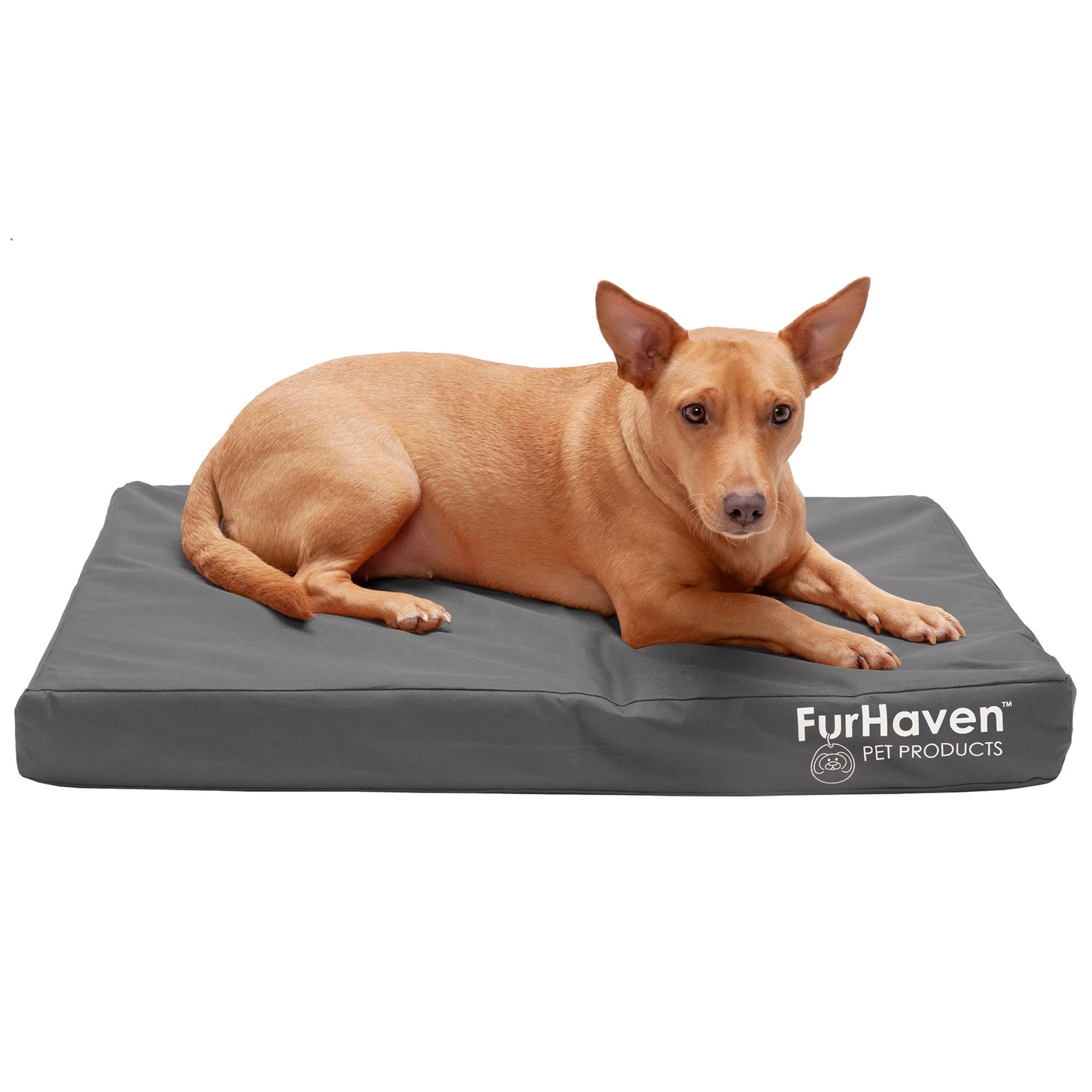 FurHaven Pet Products | Deluxe Orthopedic Oxford Indoor/Outdoor Water-Resistant Pet Bed for Dogs and Cats， Stone Gray， Medium