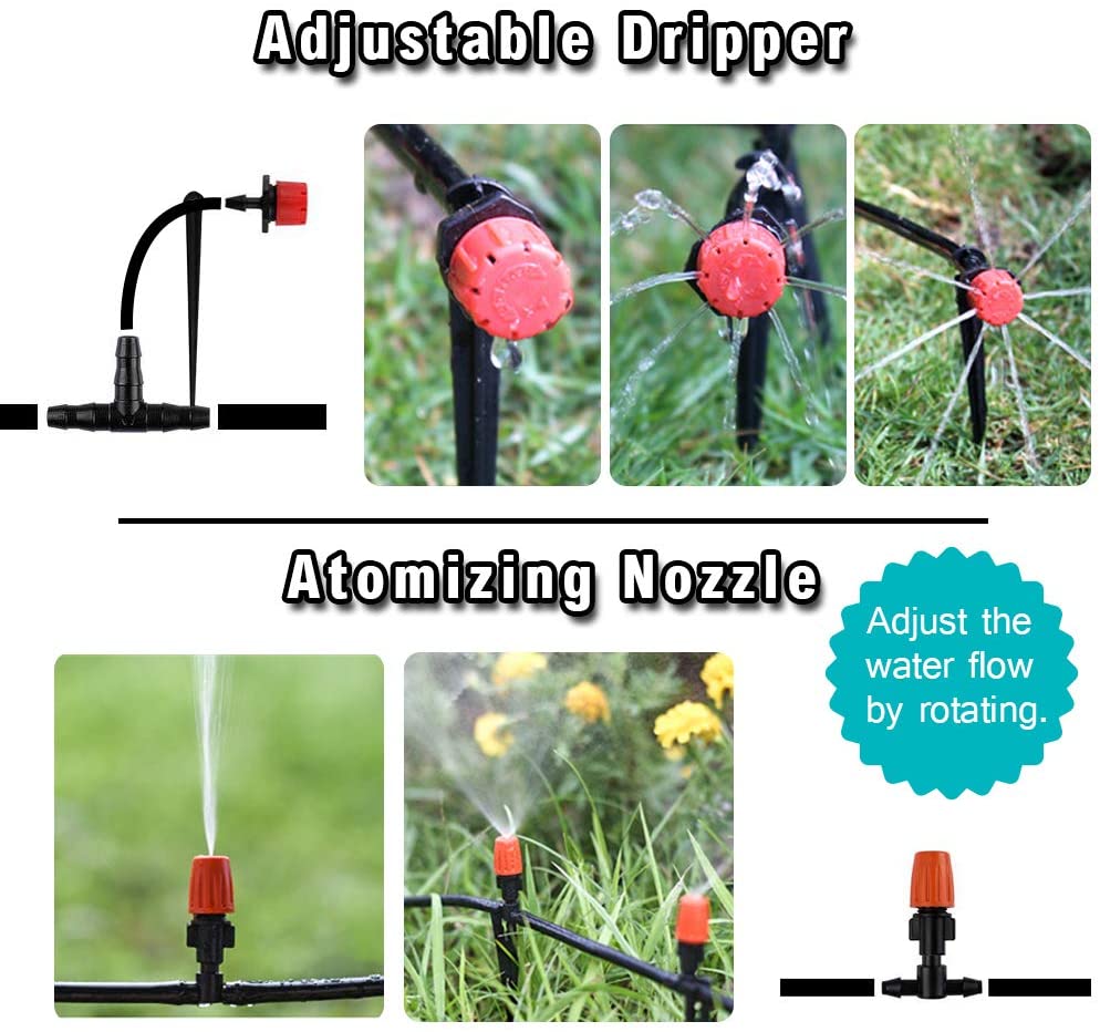 SSAWcasa DIY Drip Irrigation Kit Garden Irrigation System Saving Water Automatic Irrigation Set with 49ft Blank Distribution Hose for Lawn，Patio，Greenhouse，Mist Cooling (Irrigation System 49FT Tube)