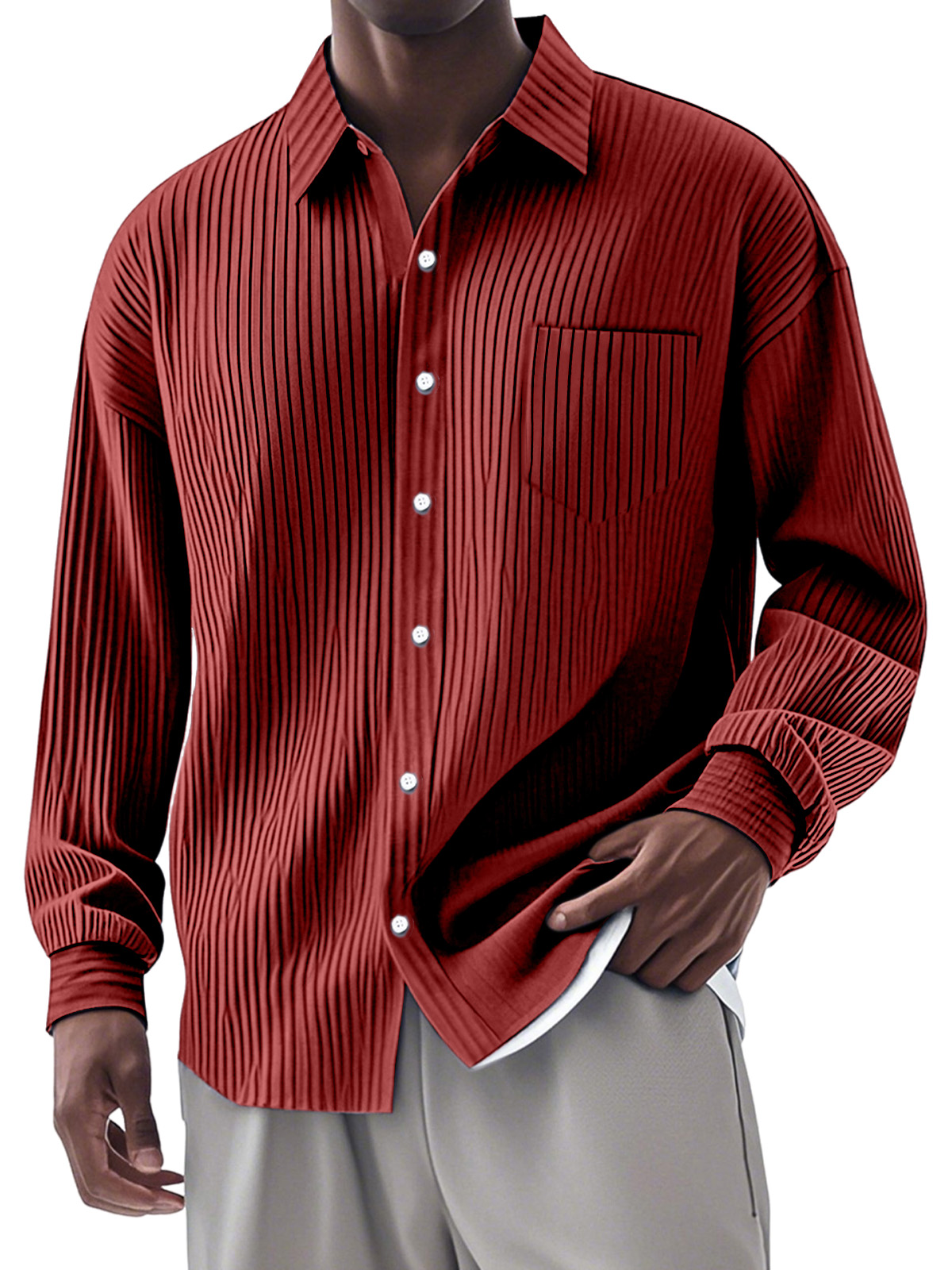 🎄Christmas Sale🔥Men's Casual Simple Vertical Pit Strip Long-sleeved Lapel Shirt