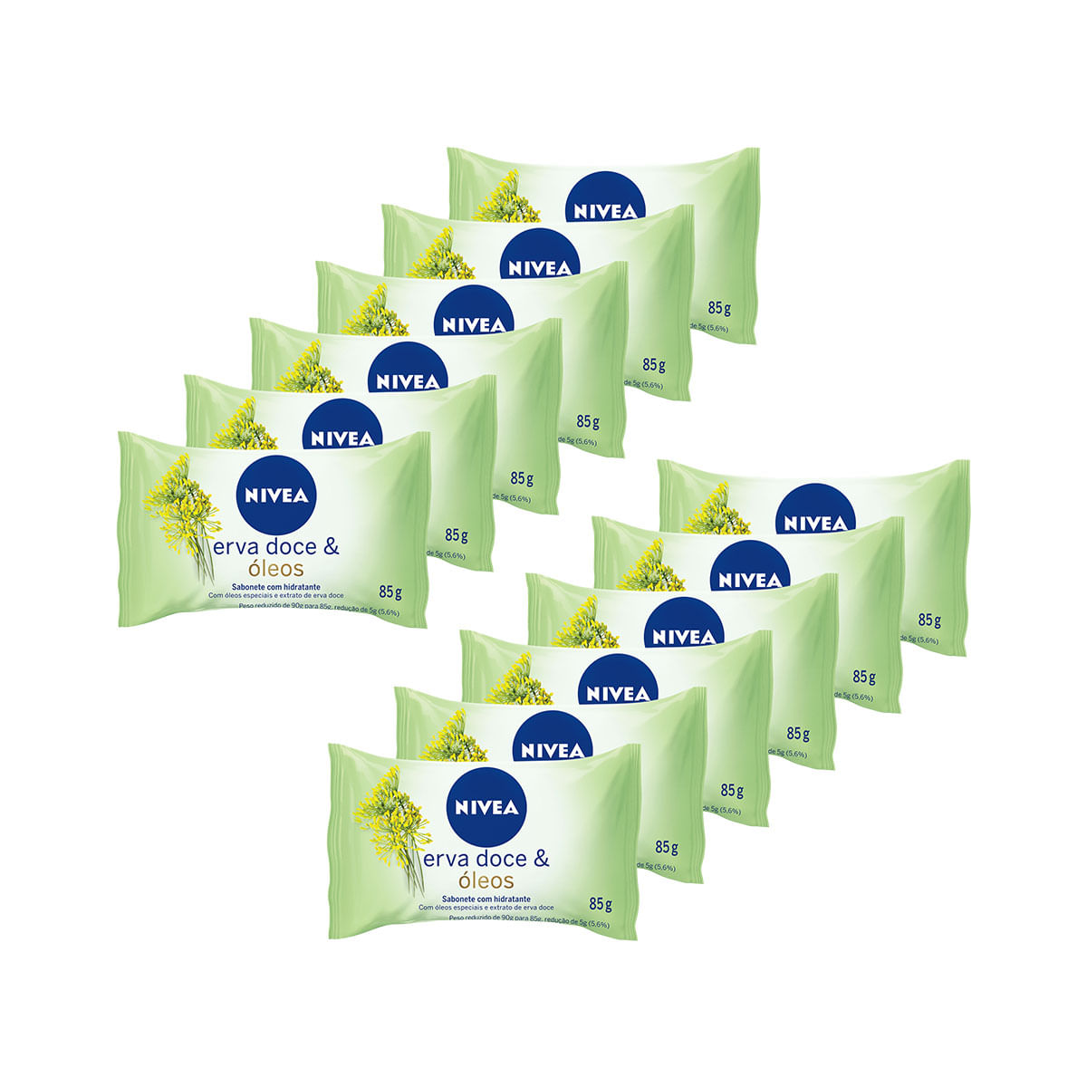 Kit com 12 Sabonetes em Barra Corporal Nivea Erva Doce e Oleos 85g