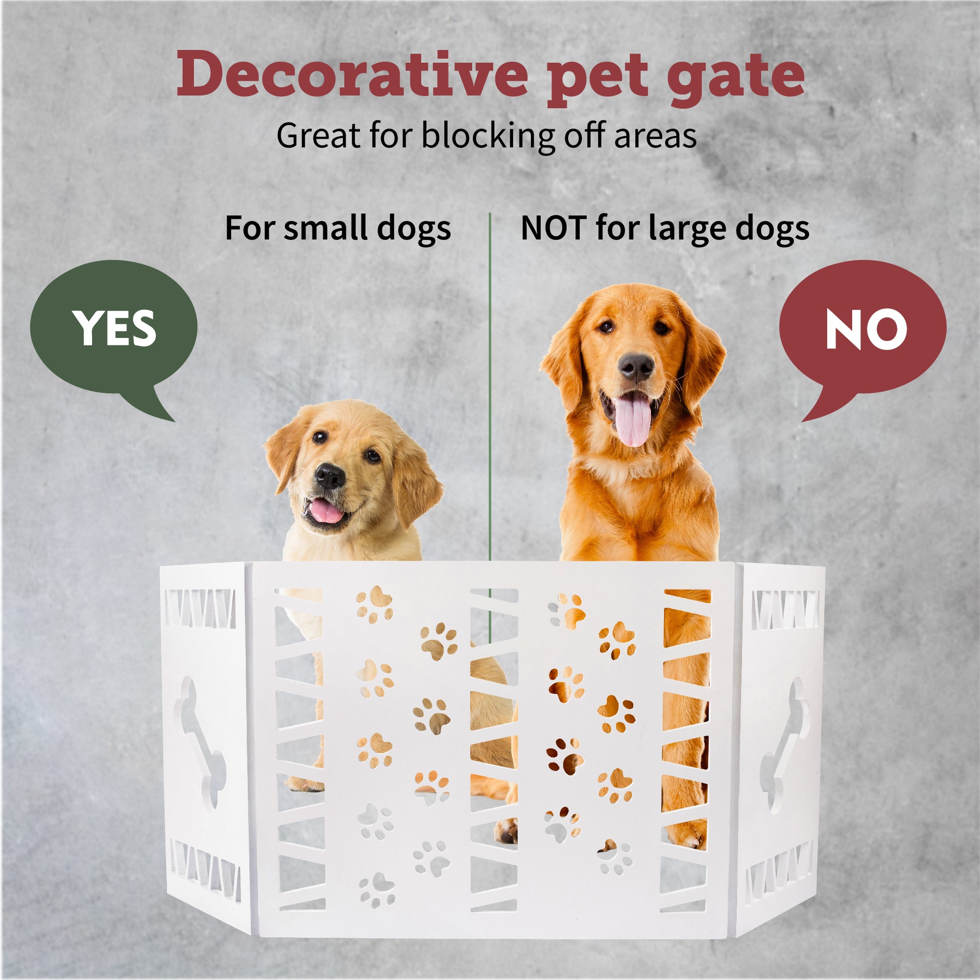 Hoovy Freestanding Decorative Pet Gate: Folding and Extending Dog and Puppy Gate for Home and Office Use | Keeps Pets Safe and Restricted to an Area | No Assembly Required (Paw Decor， White)