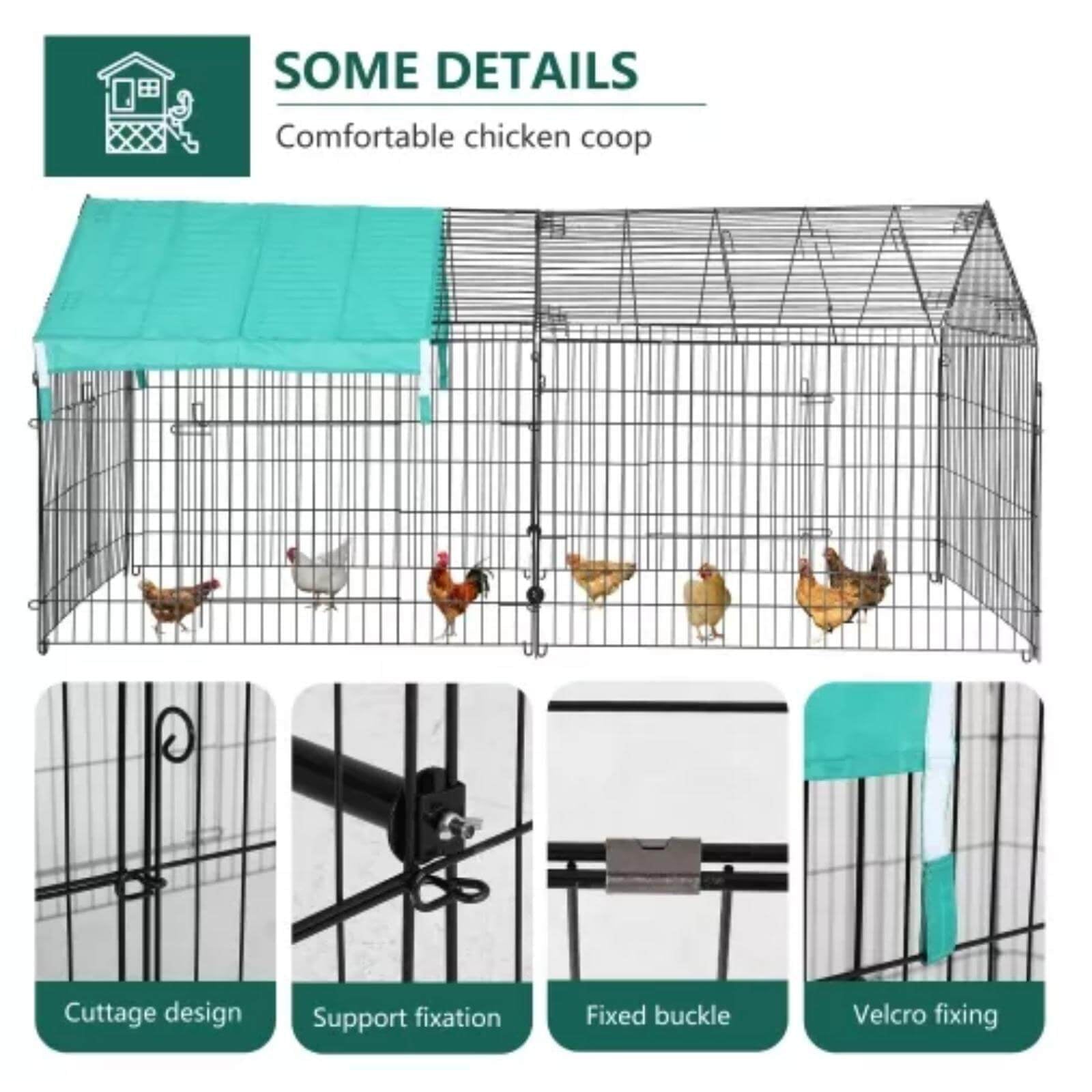 NiamVelo Extra Large Metal Chicken Coop， Outdoor Chicken Cage Chicken Coop Runs with Doorand Covere for Backyard Farm， Black