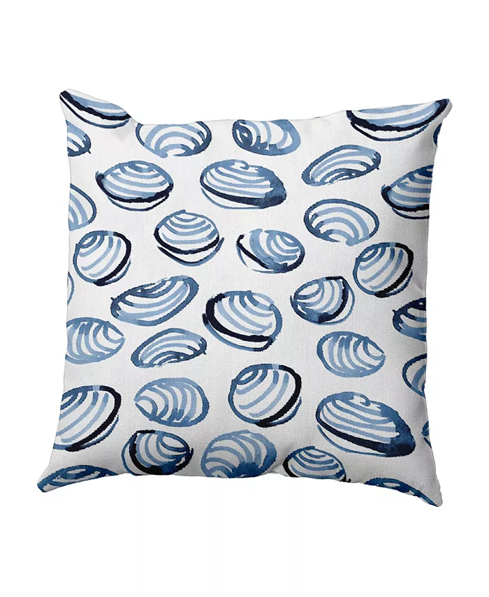 E by Design Clams 16 Inch Blue Decorative Coastal Throw Pillow