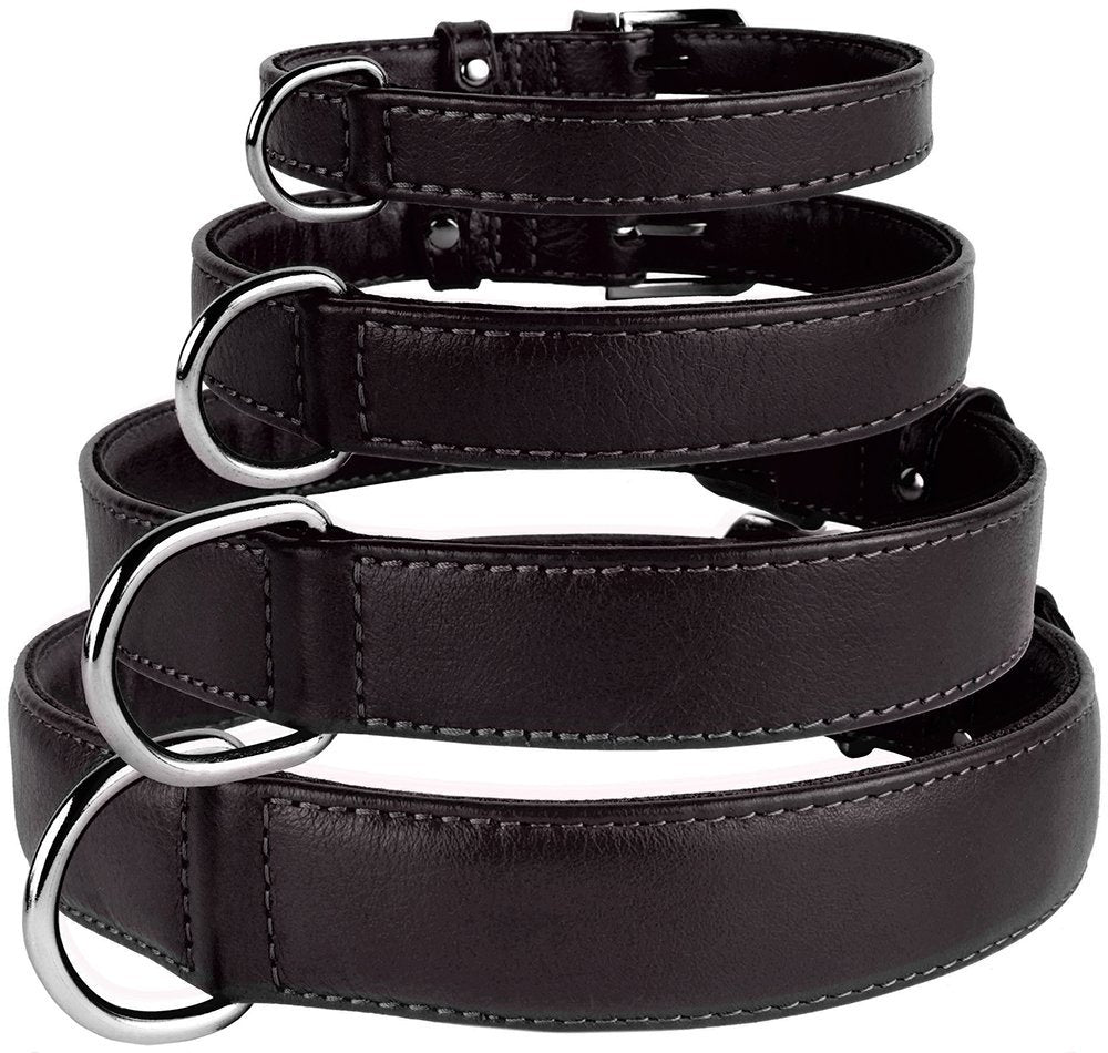 Leather Dog Collar Puppy Collars for Medium Dogs Soft Padded， Black