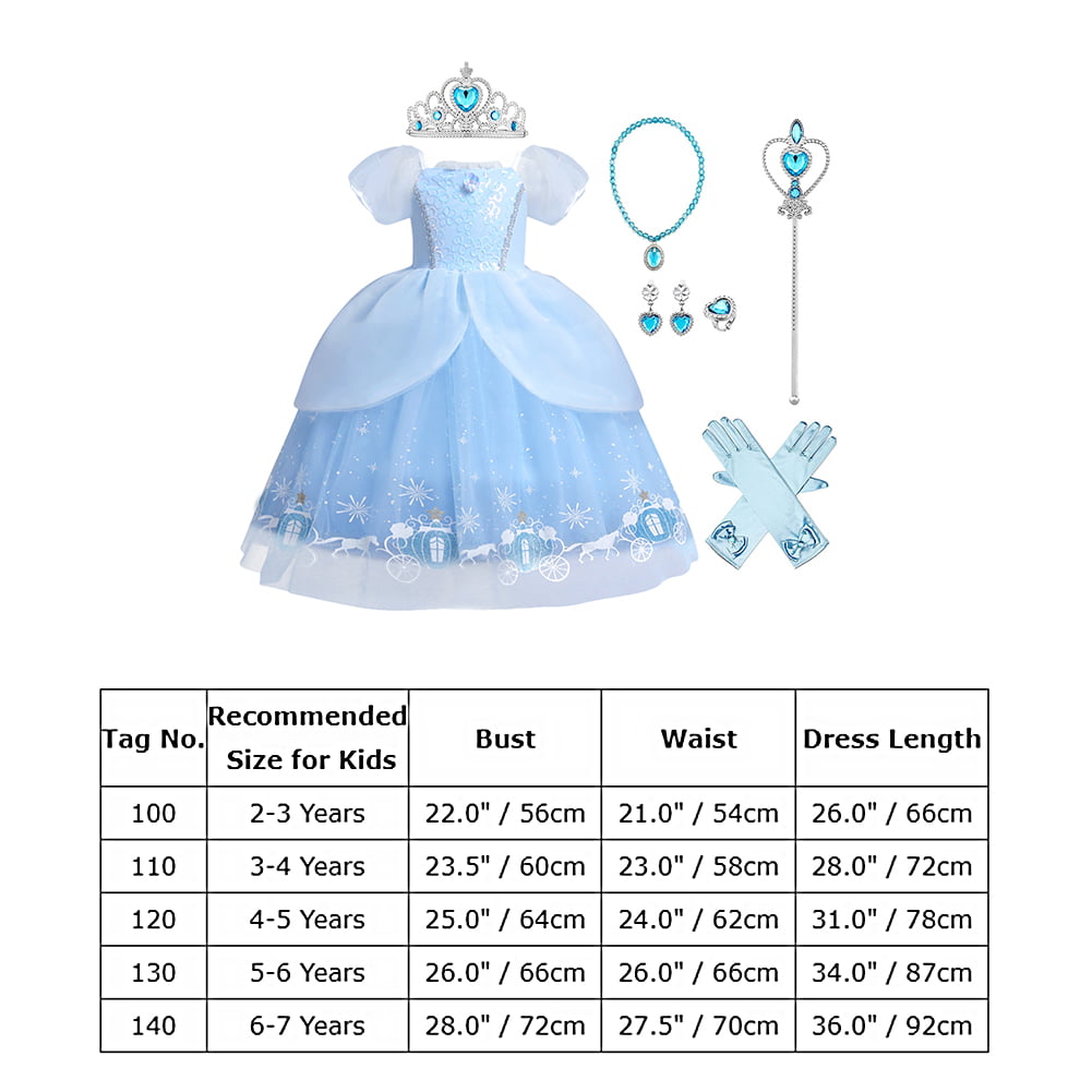 IMEKIS Cinderella Costume for Toddler Girls Princess Costumes Cinderella Dress Up Jewelry Set Crown Fairy Wand Baby Kids Halloween Cosplay Role Play Birthday Outfit 6-7 Years Blue