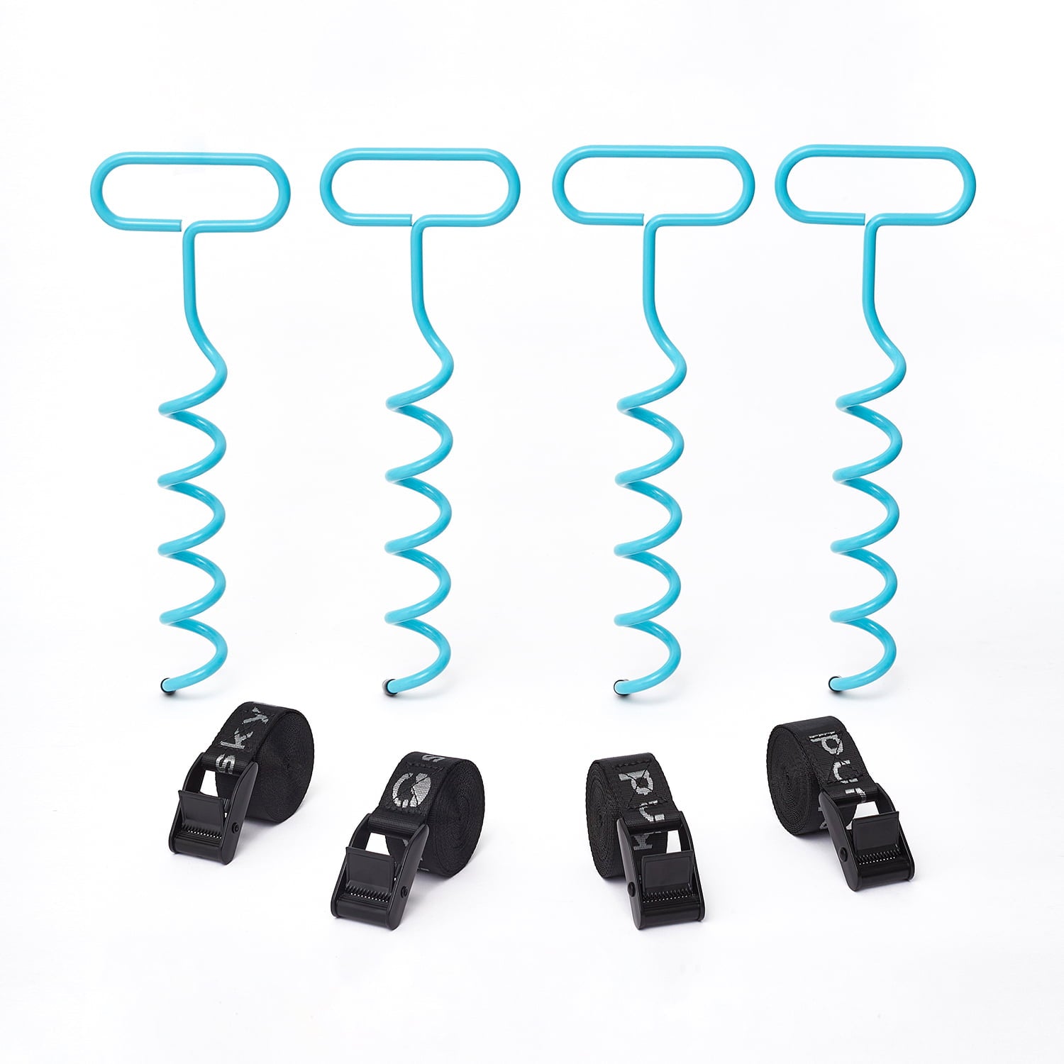 SkyBound Trampoline Anchor Kits - Heavy Duty Trampoline Parts - Unique Oval Shape Design for Easy Hold and Install - Steel Stakes High Wind Anchor Kit with Strong Nylon Belt - Set of 4 - Blue