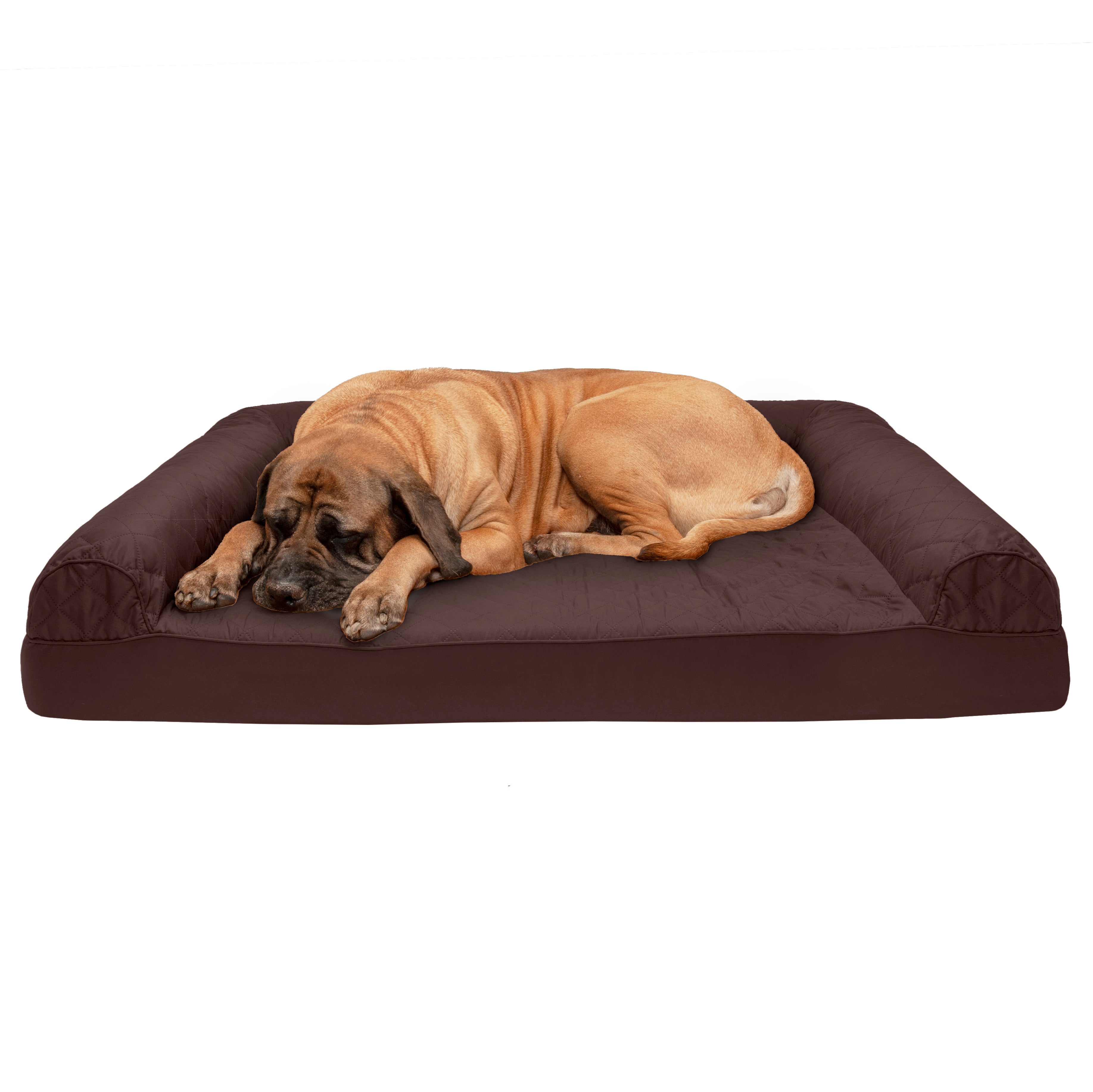 FurHaven | Cooling Gel Quilted Sofa Pet Bed for Dogs and Cats， Coffee， Jumbo Plus