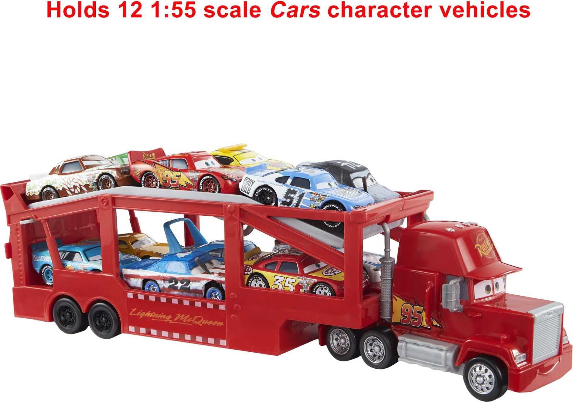 Disney and Pixar Cars Mack Hauler Truck with Ramp， 13-inch Toy Transporter with Storage for 12 Cars
