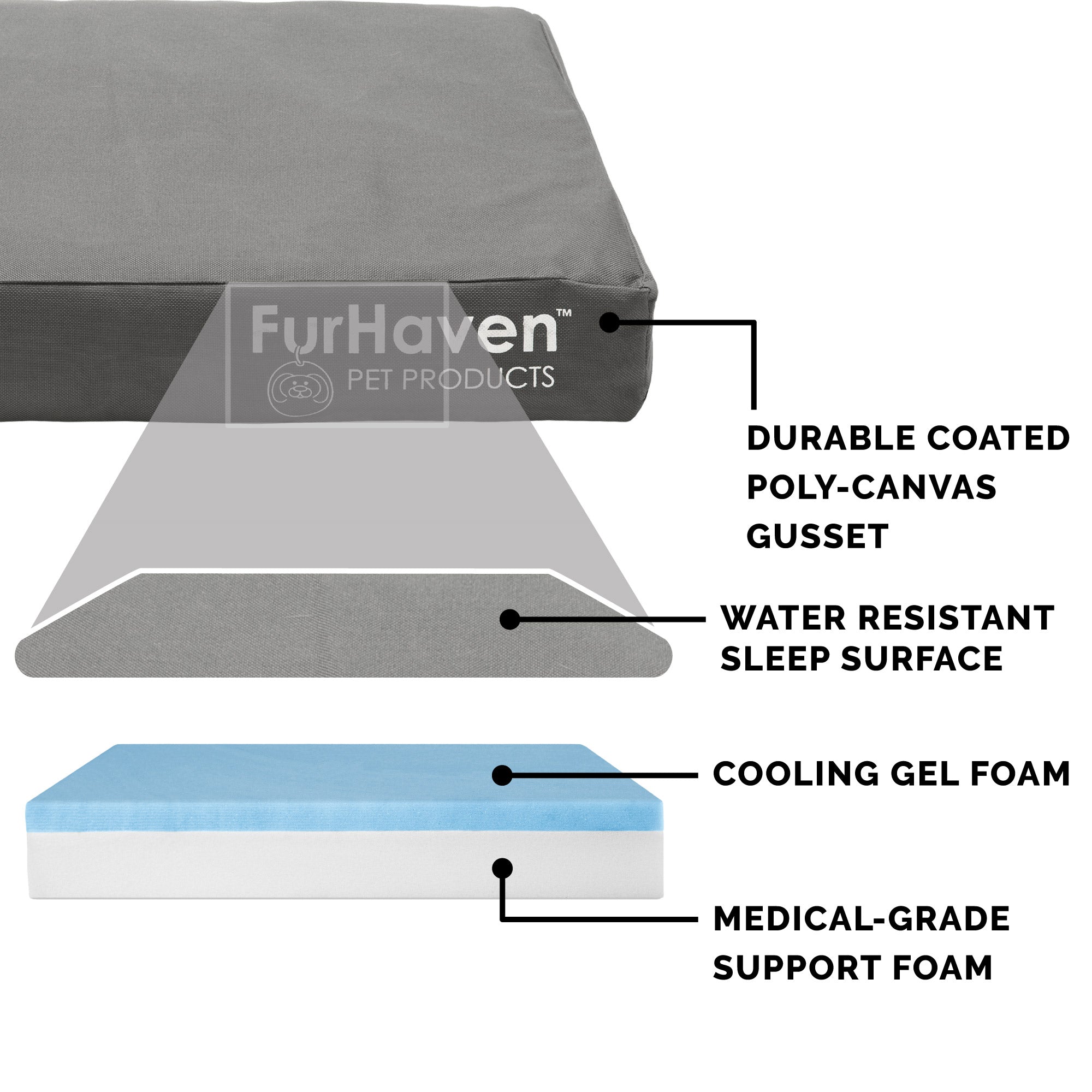 FurHaven Pet Products Deluxe Cooling Gel Memory Foam Orthopedic Oxford Indoor/Outdoor Water-Resistant Bed for Dogs and Cats， Stone Gray， Jumbo