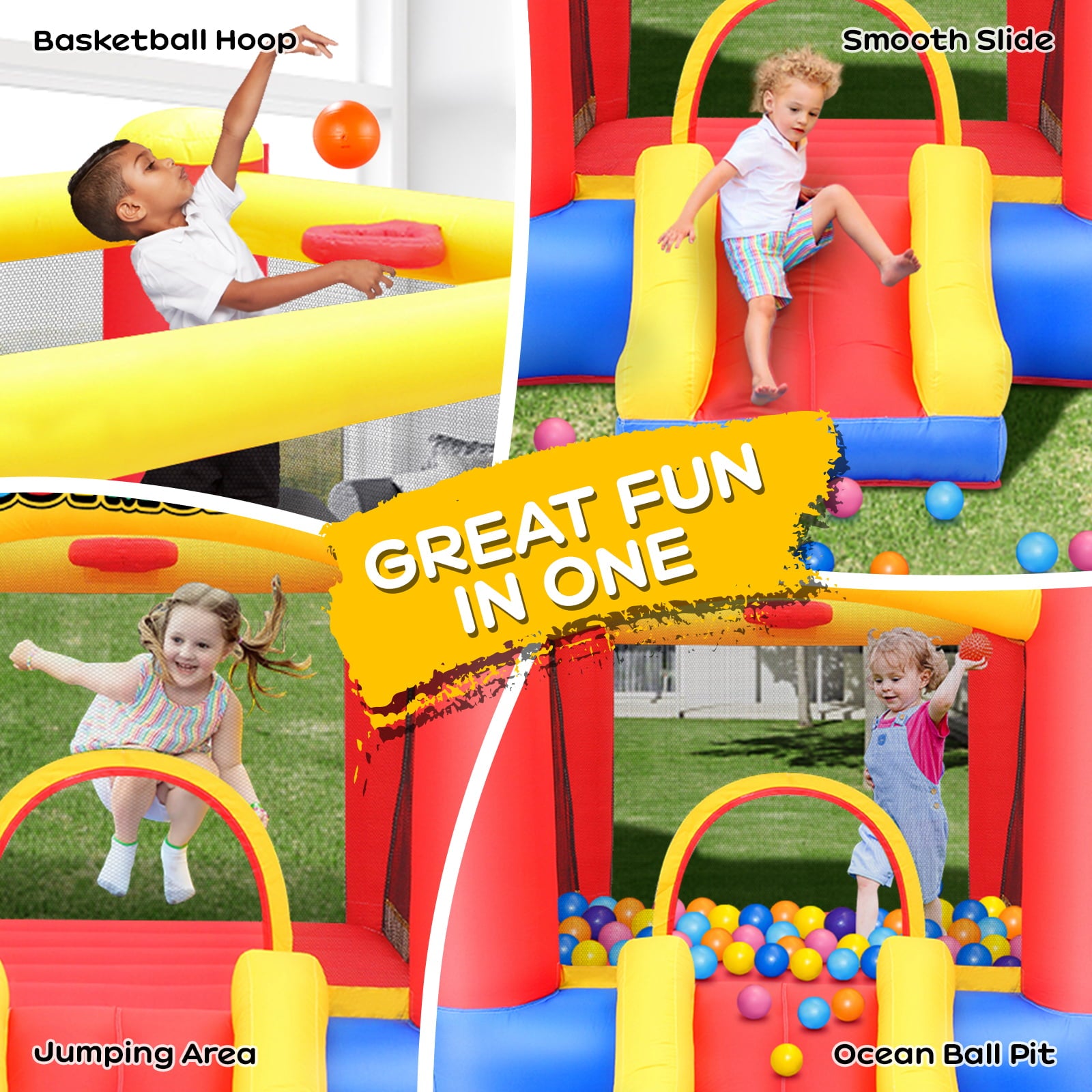 JOYMOR Inflatable Bounce House, Jump'n Slide Castle Indoor/Outdoor Oxford Playhouse for Toddler Little Kids Age 1-3 W/Air Blower
