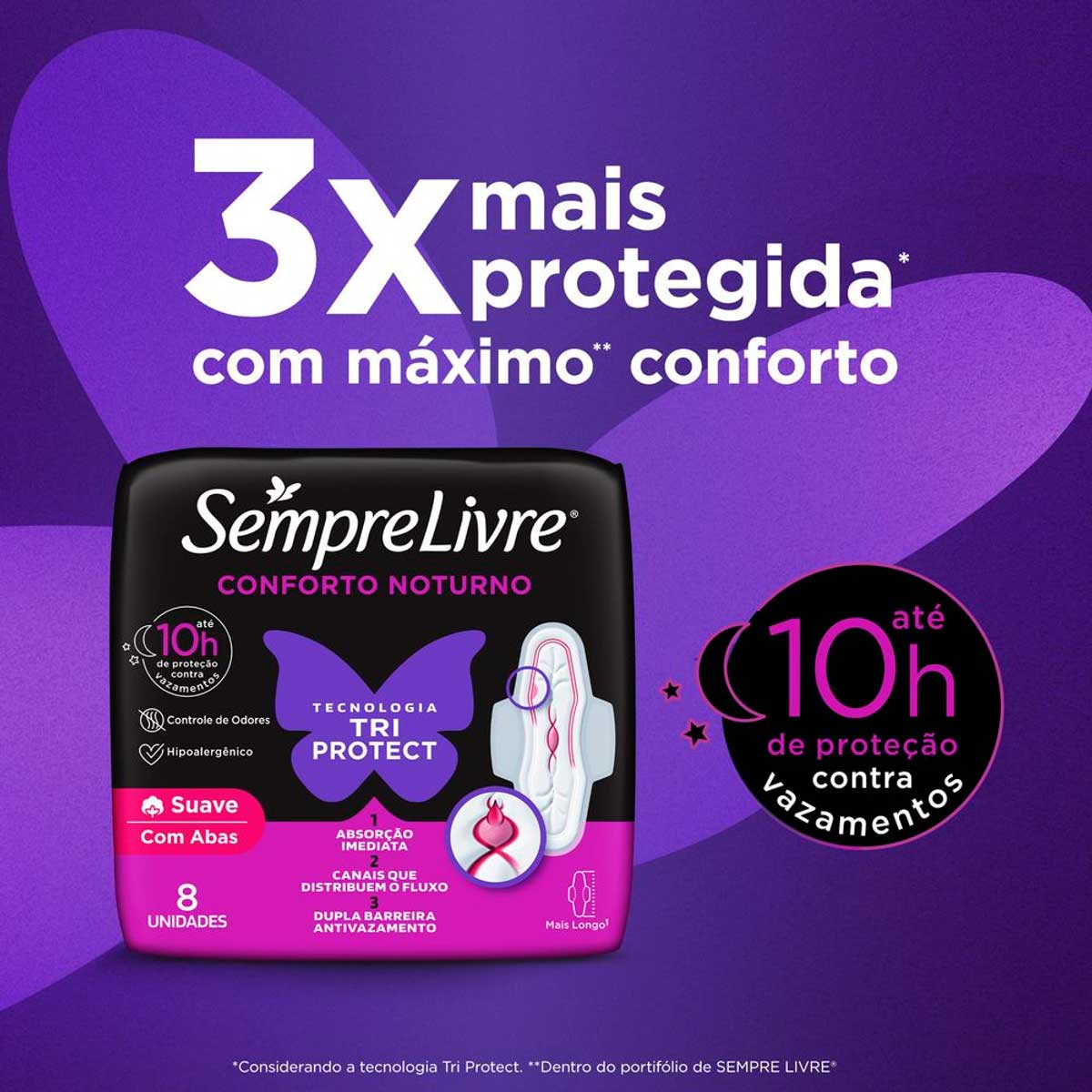 Absorvente com Abas Sempre Livre Conforto Noturno Suave 16 Unidades