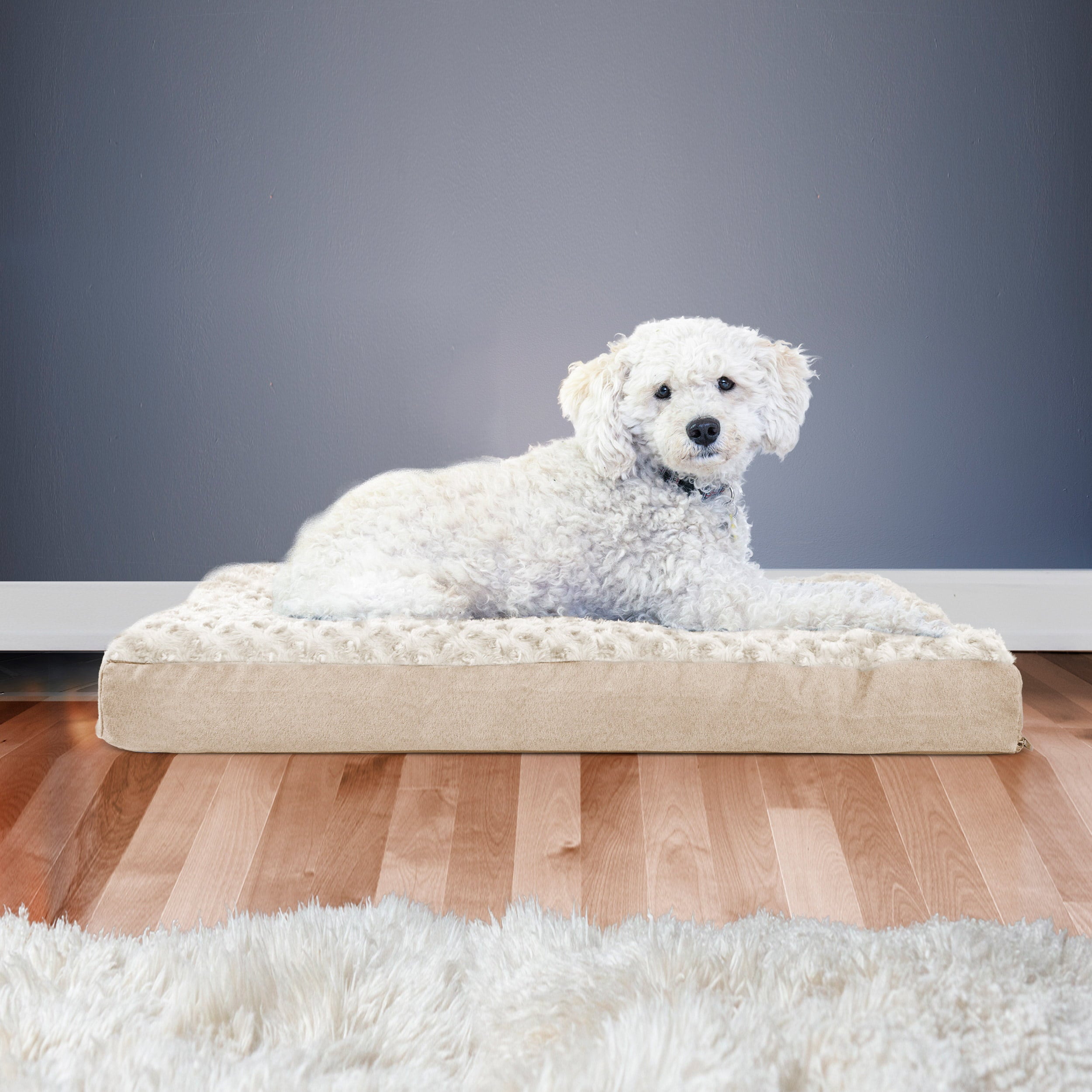 FurHaven Pet Products | Deluxe Orthopedic Ultra Plush Mattress Pet Bed for Dogs and Cats， Cream， Medium