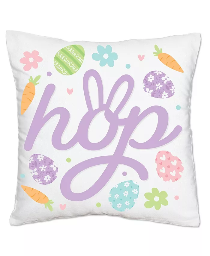 Big Dot of Happiness Spring Easter Bunny - Decorative Cushion Case - Throw Pillow Cover - 16 x 16 In