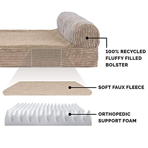 FurHaven Pet Dog Bed | Deluxe Orthopedic Faux Fleece and Corduroy Chaise Couch Pet Bed for Dogs and Cats， Sandstone， Small