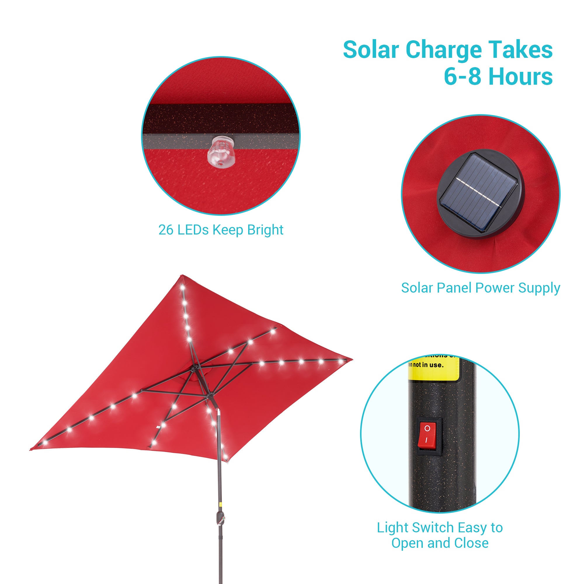 CHYVARY 10 x 6.5ft LED Outdoor Patio Umbrella Rectangular Outside Table Umbrella for Deck, Poolside and Patio,Red