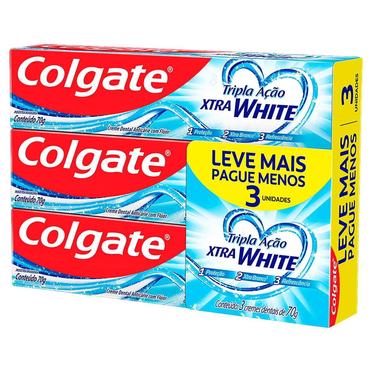 Kit Creme Dental Xtra White Colgate Tripla Acao Caixa 3 Unidades 70g Cada Leve Mais Pague Menos