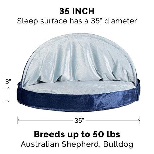 FurHaven | Cooling Gel Microvelvet Snuggery Pet Bed for Dogs and Cats， Navy， 35-Inch