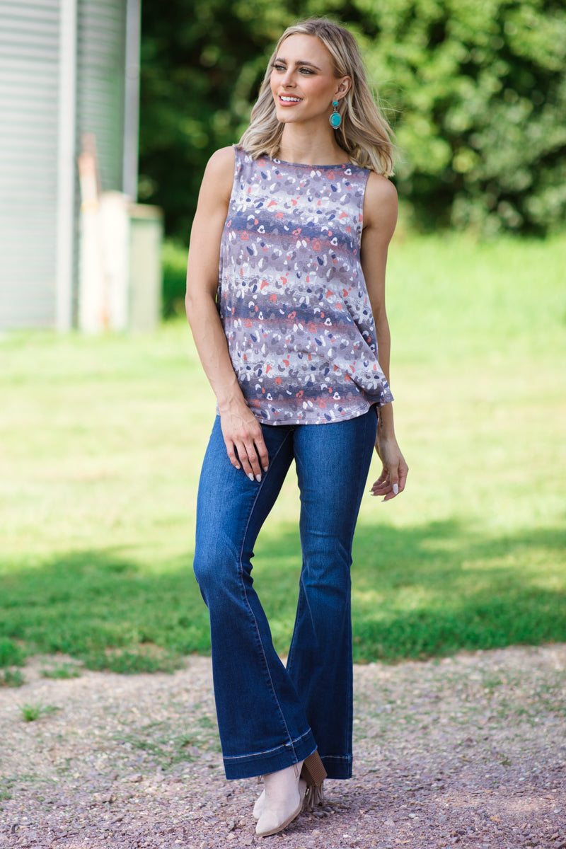 Navy and Grey Ombre Animal Print Tank
