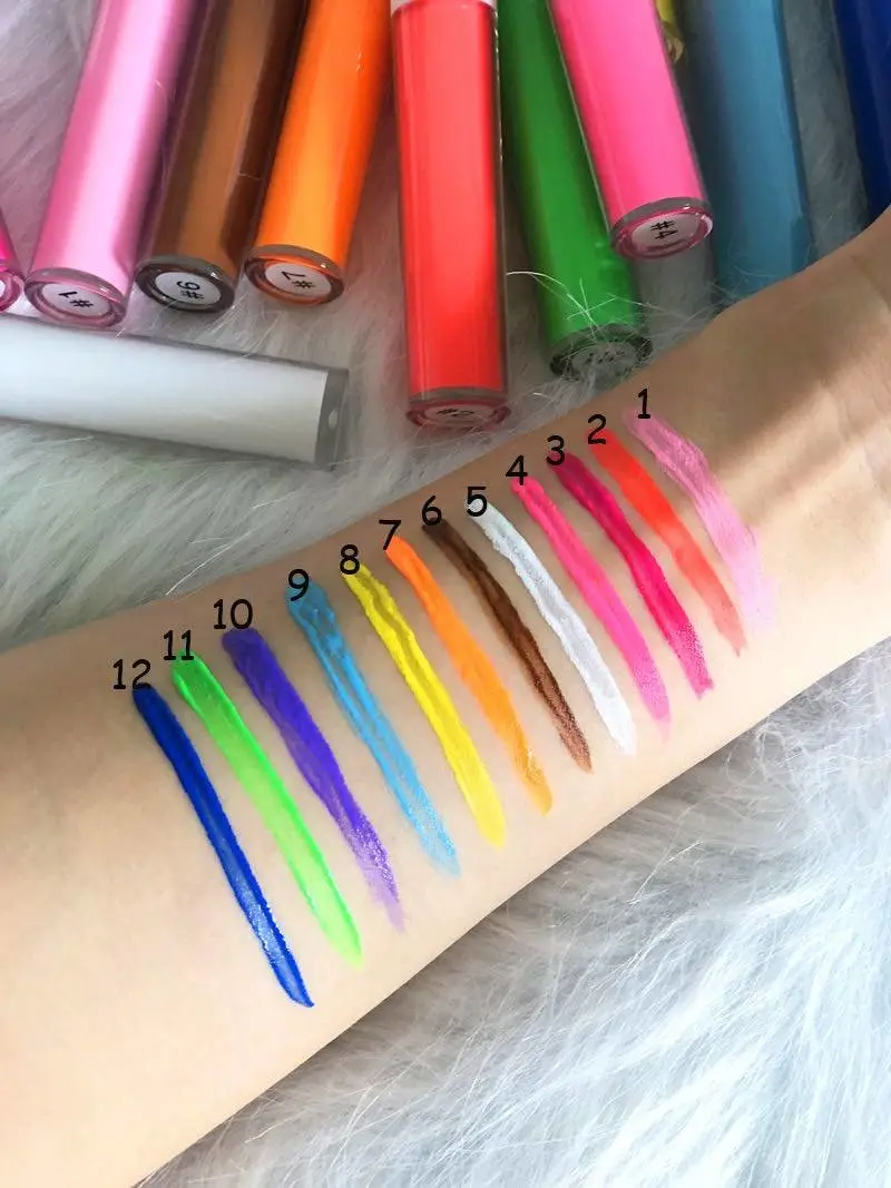 12 Color Custom Long Lasting Waterproof Rainbow Neon Colorful Liquid Eyeliner