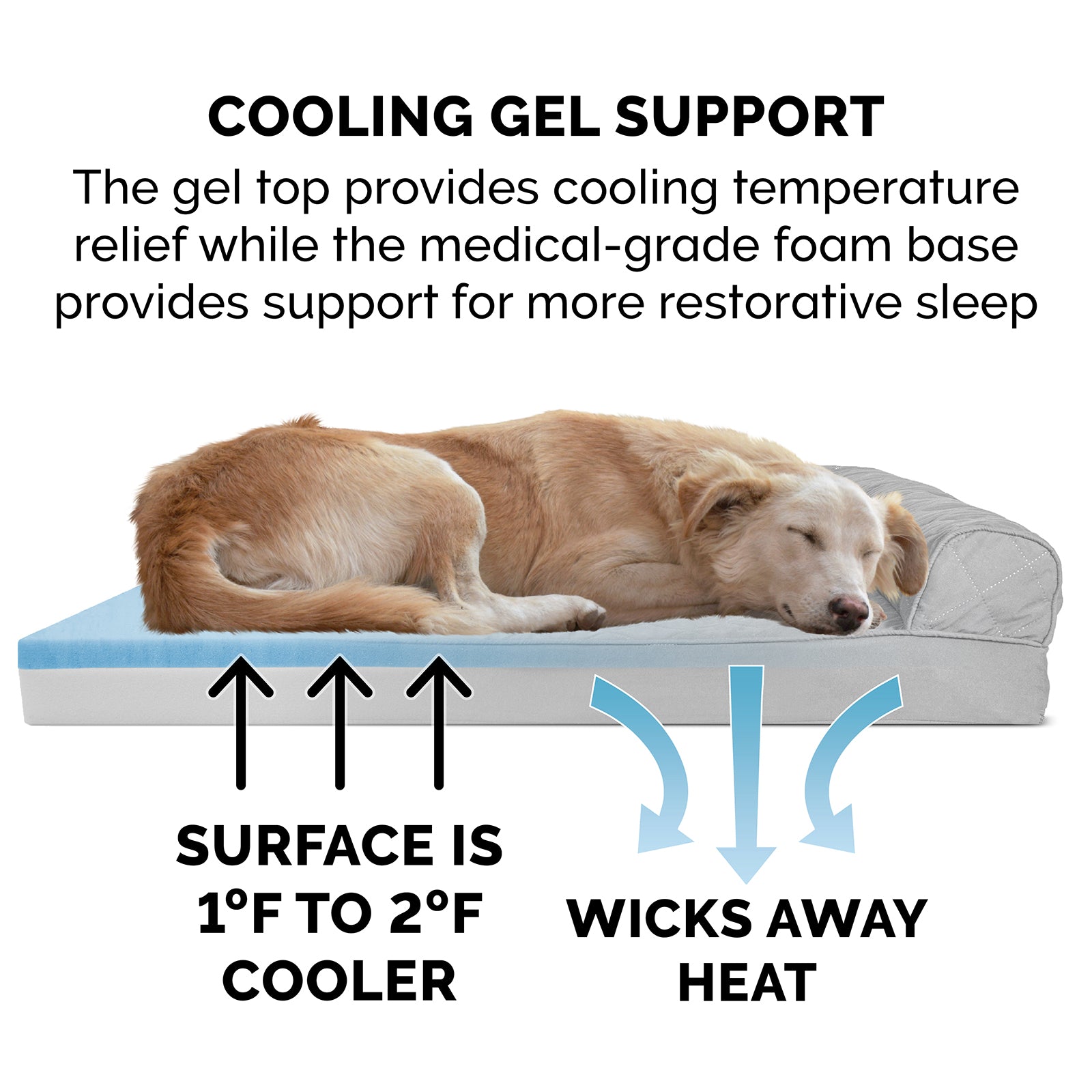 FurHaven Pet Dog Bed | Cooling Gel Memory Foam Orthopedic Quilted Sofa-Style Couch Pet Bed for Dogs and Cats， Silver Gray， Jumbo