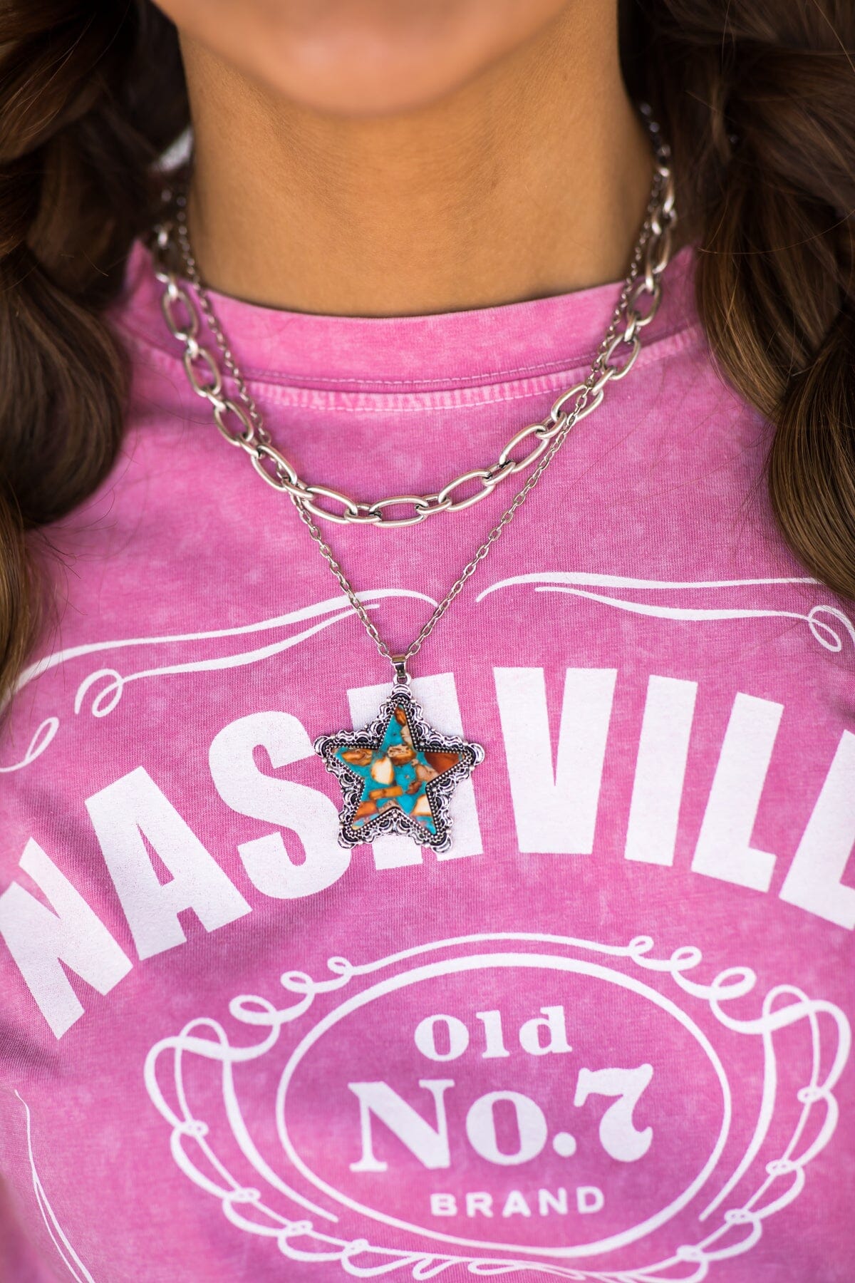 Turquoise and Copper Gemstone Star Necklace