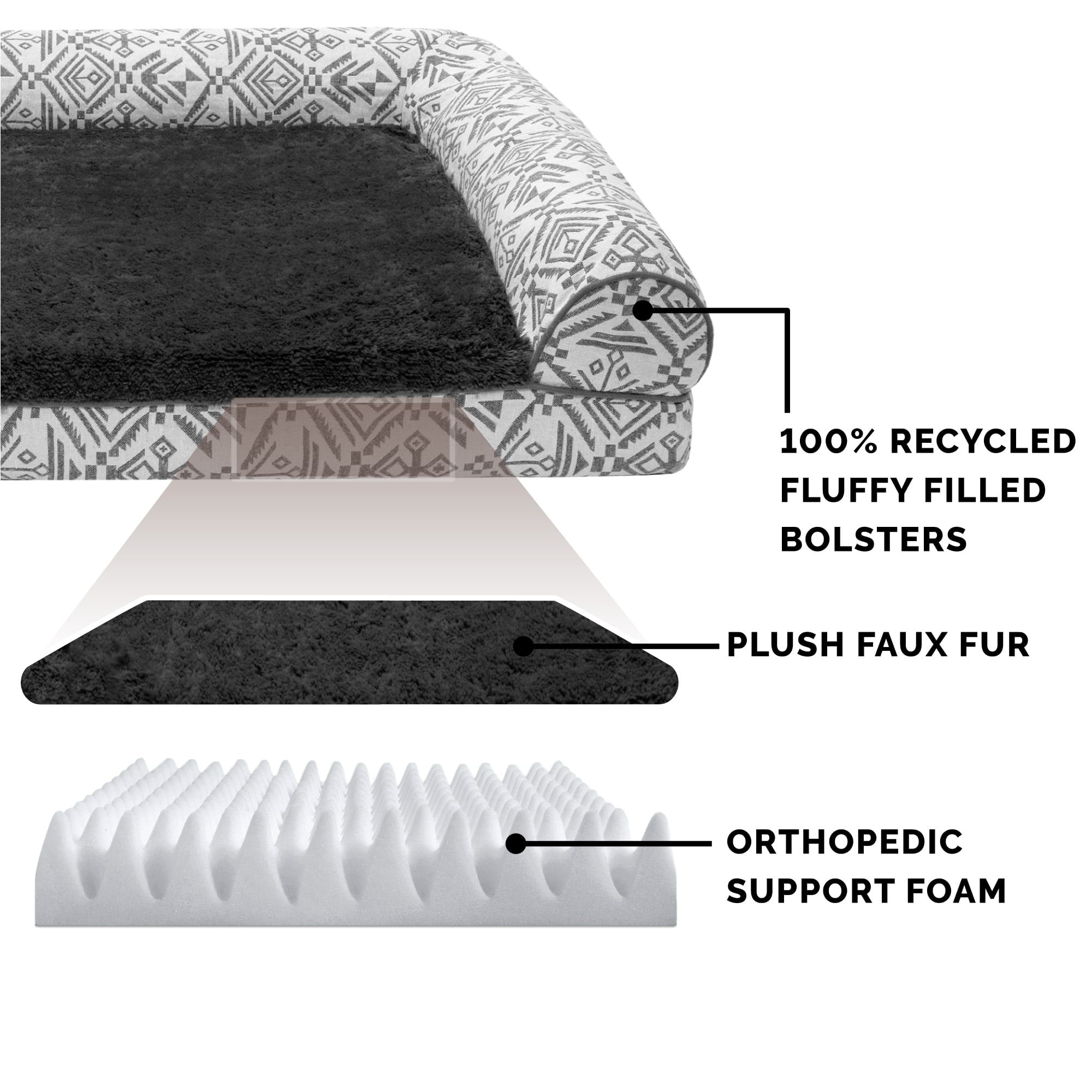 FurHaven Pet Products | Deluxe Orthopedic Southwest Kilim L-Chaise Lounge Pet Bed for Dogs and Cats - Boulder Gray， Medium