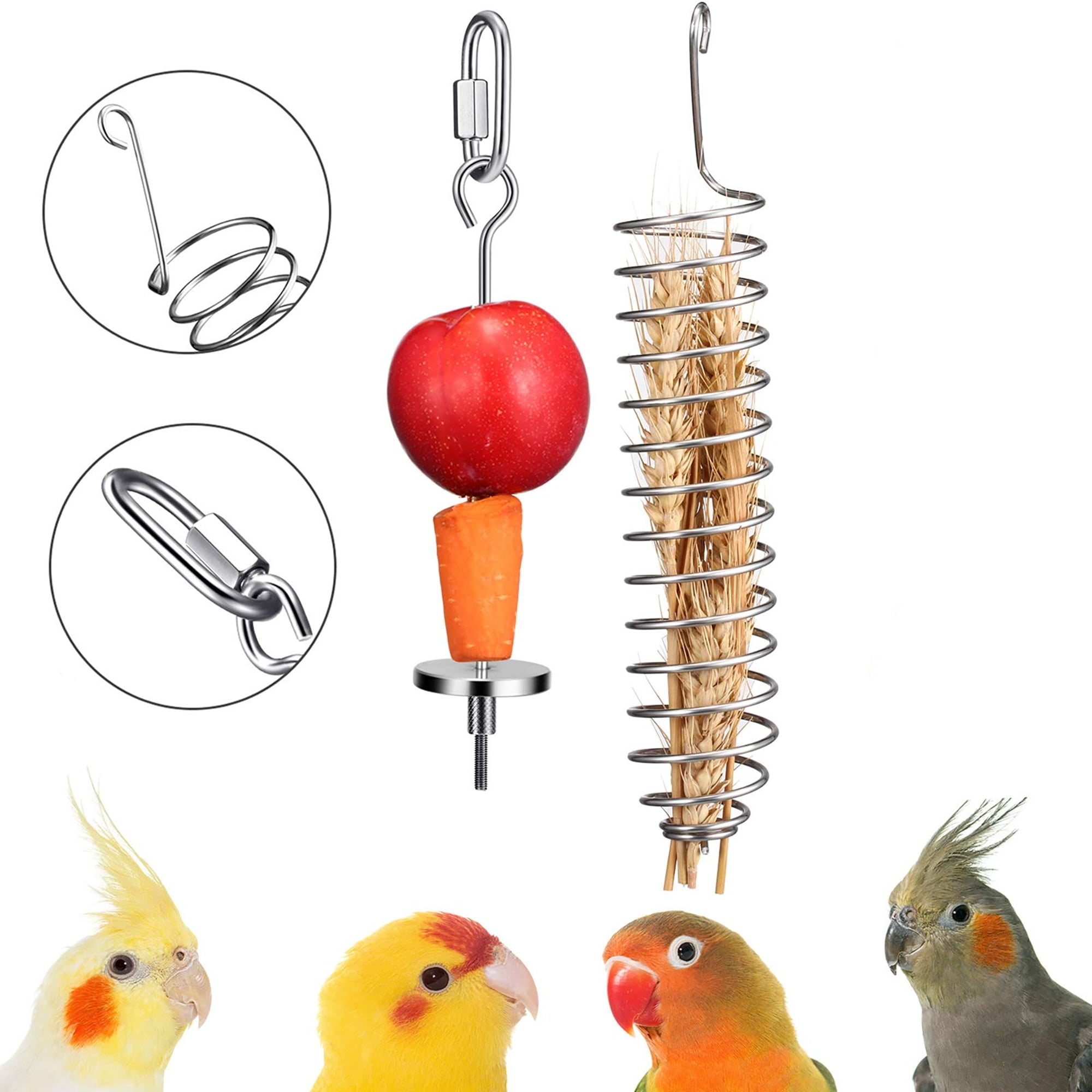 Luonfels Bird Cage Feeder Food Holder 2 Packs Stainless Steel  Hanging Vegetable Fruit Feeders Bird Treat Skewer for budgie cockatiels Chicken Parrot Parakeets
