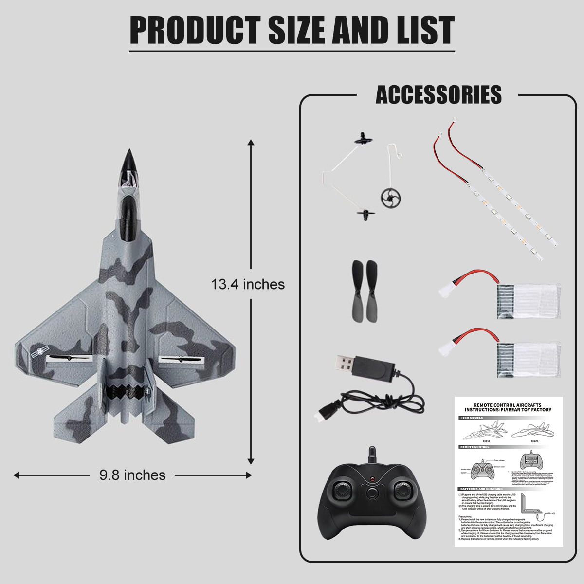 Fisca Remote Control Planes for Adults with 2 Batteries， F22 Raptor RC Airplanes for Kids 14+