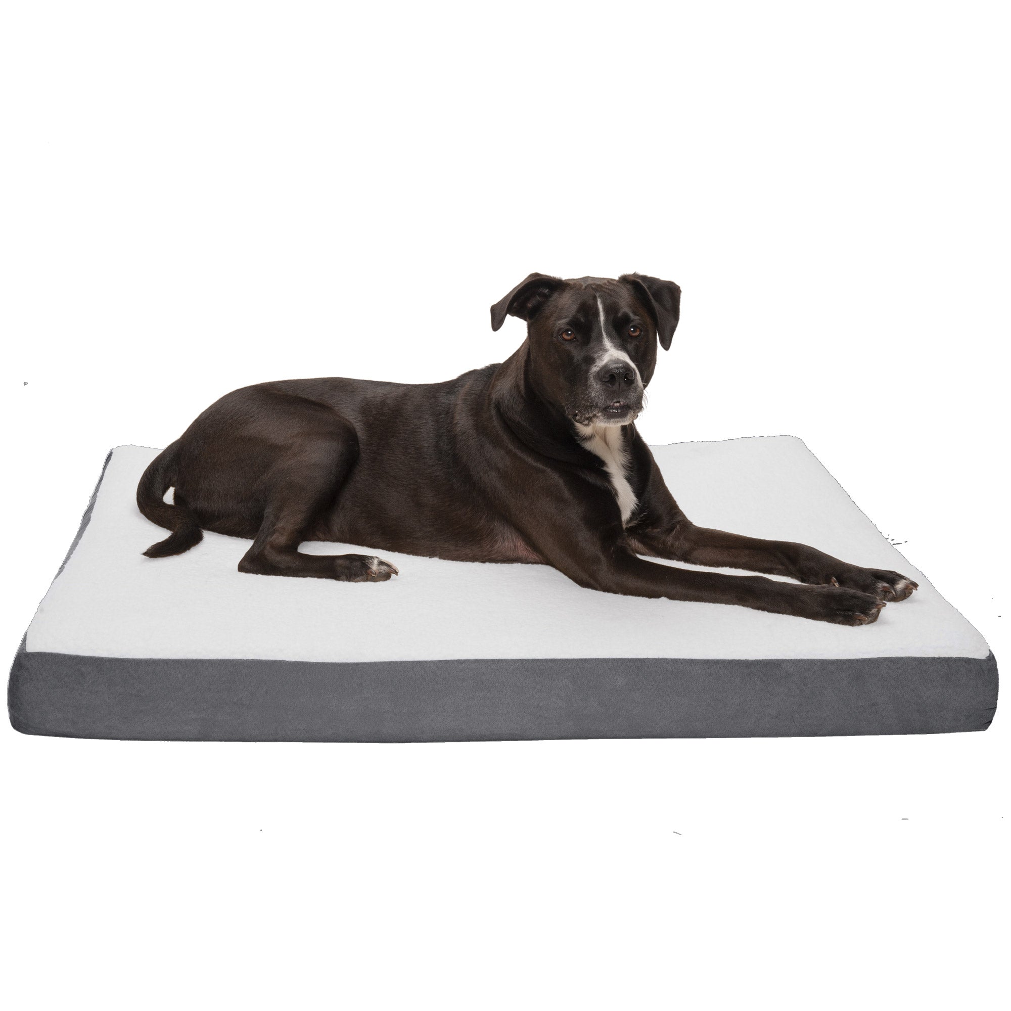 FurHaven Pet Products， Deluxe Cooling Gel Memory Foam Orthopedic Sherpa and Suede Pet Bed Mattress for Dogs and Cats， Gray， Jumbo