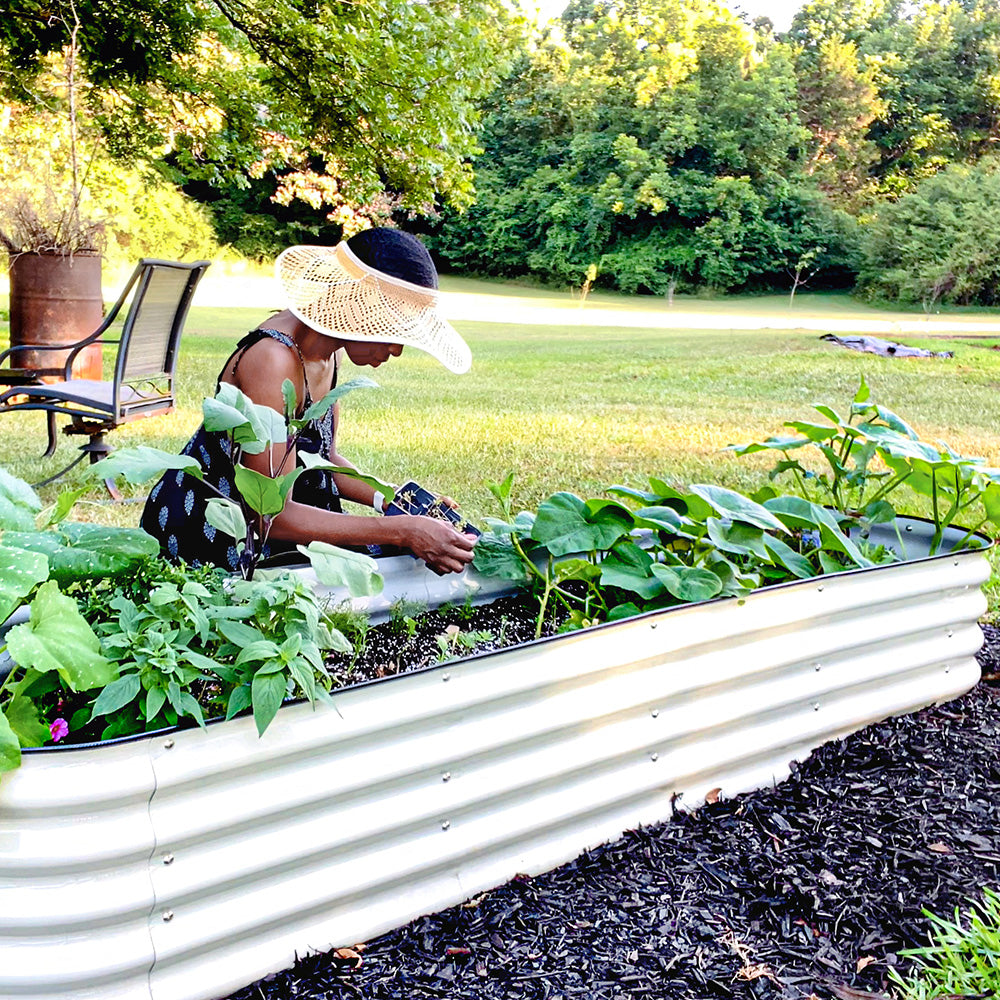 VEGEGA 17" Tall 8'X2' Metal Corrugated Raised Garden Bed Backyard Patio Grow Flowers Planter, White (9in1)