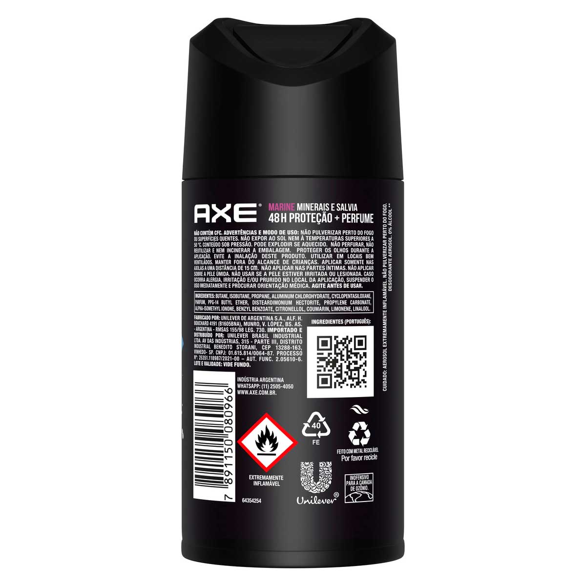 Antitranspirante Aerossol Marine Minerais e Salvia 48h Protecao Axe 152 ml