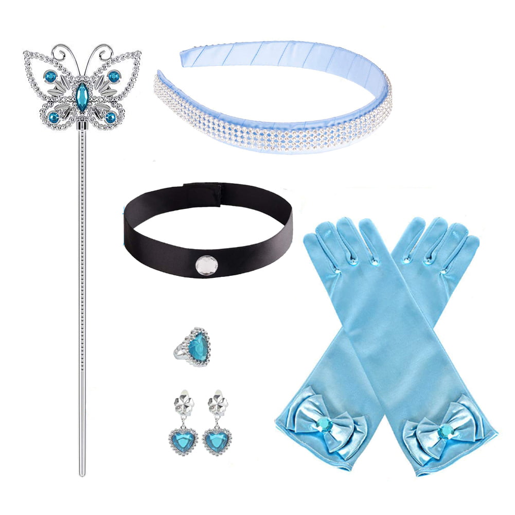 IMEKIS Cinderella Costume for Toddler Girls Princess Costumes Cinderella Dress Up Jewelry Set Crown Fairy Wand Baby Kids Halloween Cosplay Role Play Birthday Outfit 4-5 Years Blue White