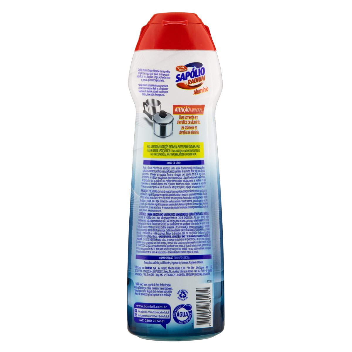 Saponaceo Cremoso Limpa Aluminio Bom Bril Sapolio Radium 250ml