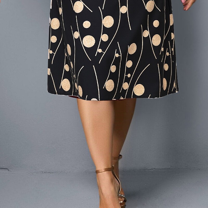 Women's Plus Size Dress Set Polka Dot Crew Neck 3/4 Length Sleeve Work Dress