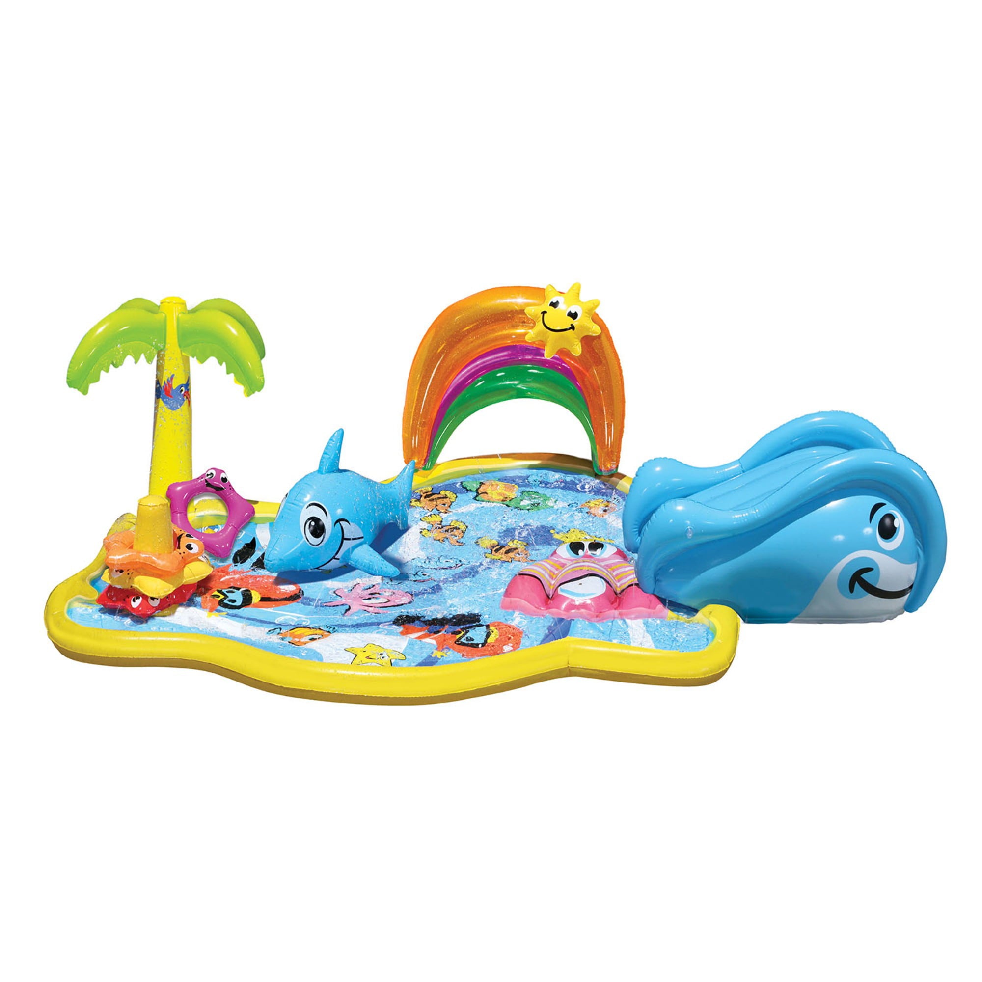 Banzai Splish Splash Water Park JR， Length: 90 in， Width: 52 in， Height: 24 in， Junior Inflatable Outdoor Backyard Water Splash Toy