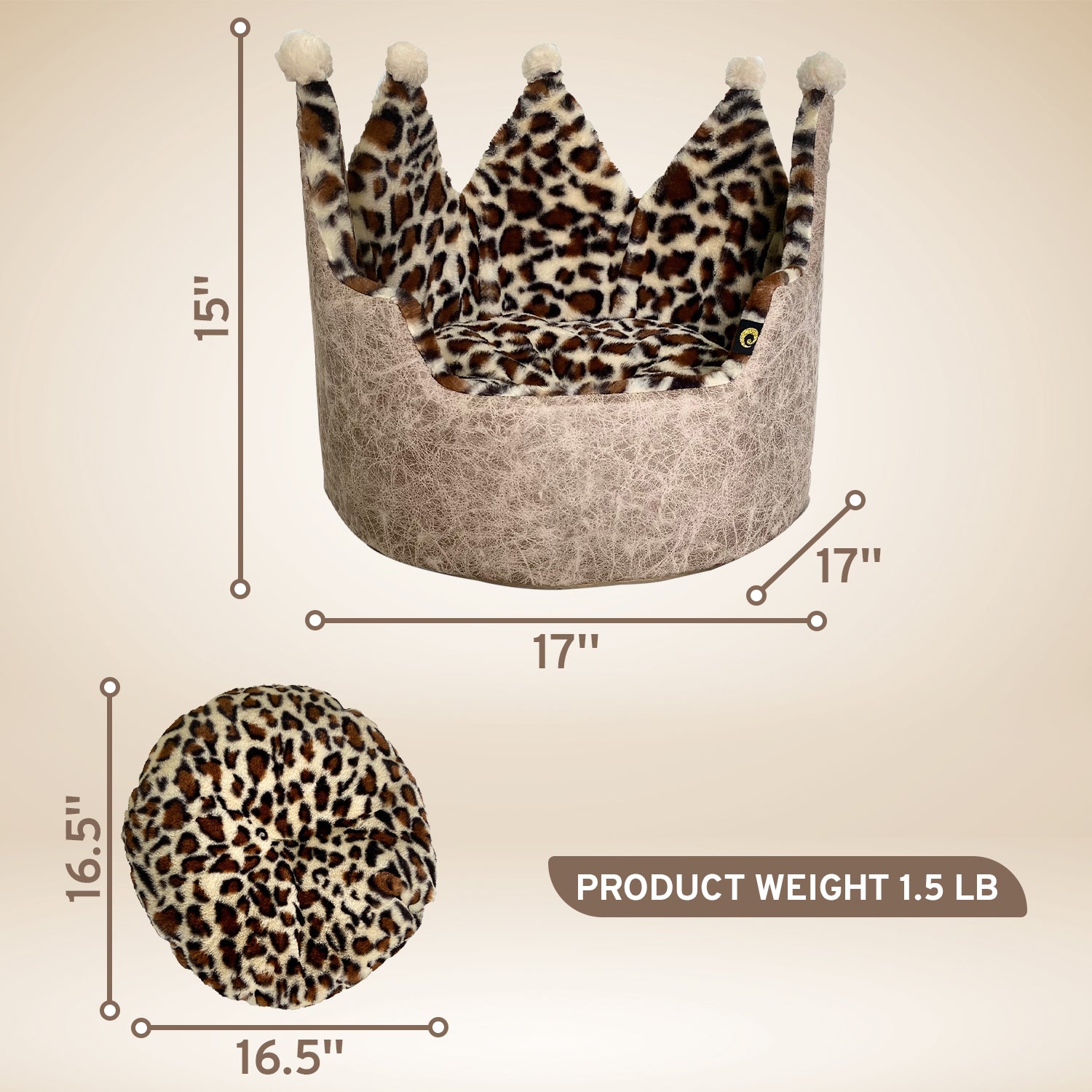 Precious Tails Leopard Print Crown Cat Dog Pet Bed - Small
